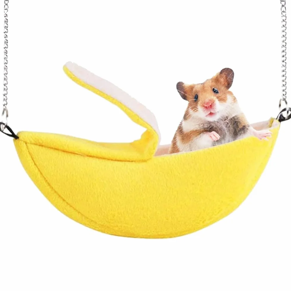 Hamak typu Banana, ciepły dom, klatka, hamak dla małych zwierząt, ciepły, pluszowy, legowisko wiszące, klatka, gniazdo do spania, dla szczurów, fretek, szynszyli, myszy wyścigowych, żółty