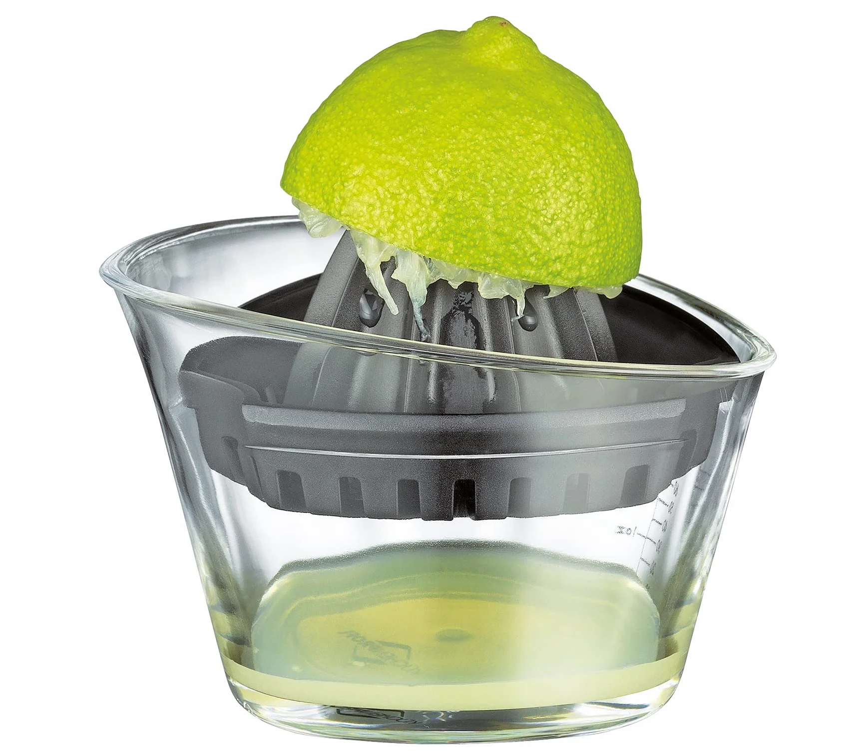 Küchenprofi Wyciskarka do cytrusów z tworzywa sztucznego, ze skalą pomiarową do 70 ml i dzióbkiem, ręczna wyciskarka do soków/wyciskarka do cytrusów, do cytryn i owoców cytrusowych, czarna, 1367001000