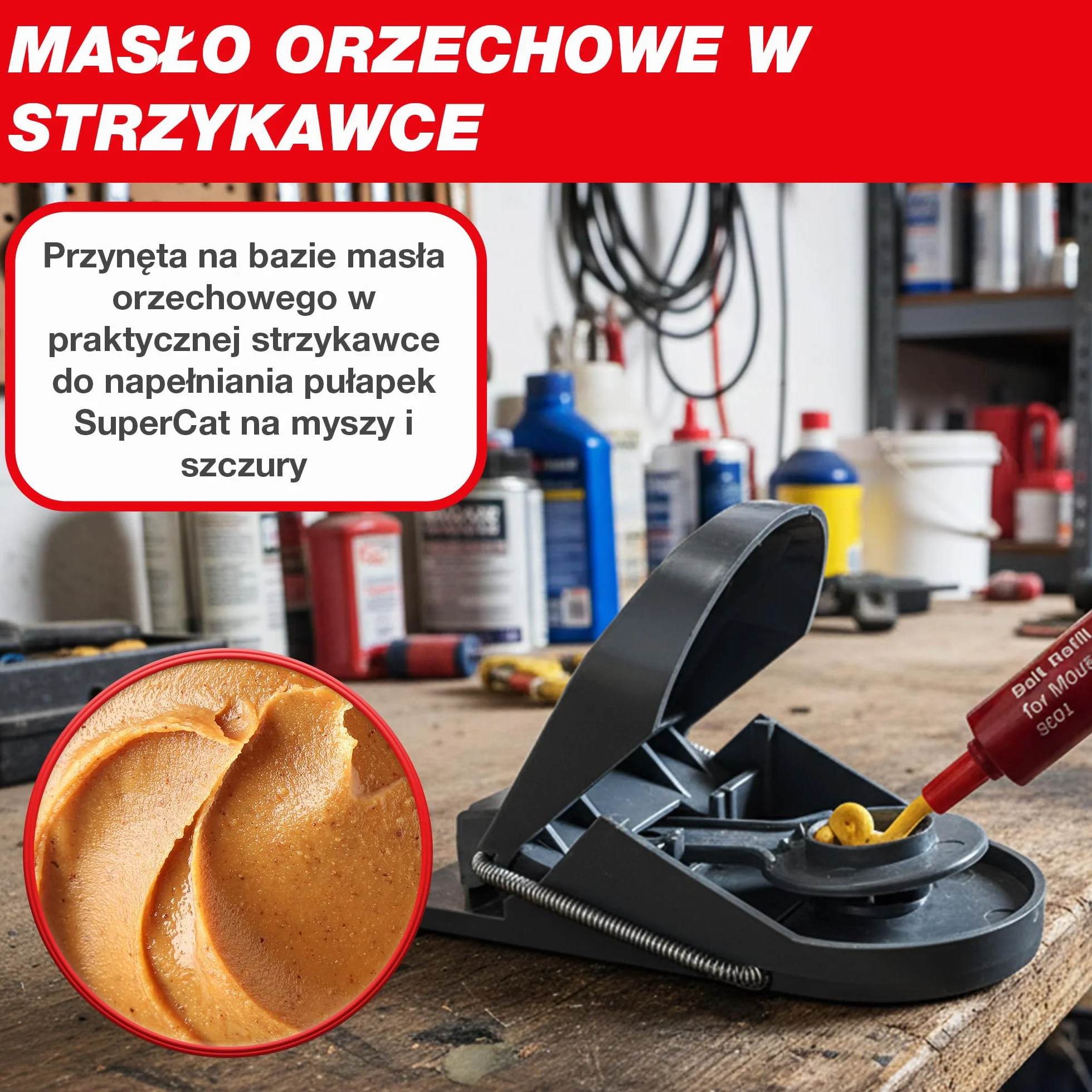 SWISSINNO SuperCat Przynęta Zapasowa w Strzykawkach z Masłem Orzechowym do Pułapek na Myszy i Szczury – Skuteczny Wabik Pokarmowy, Kompatybilny z Pułapkami SuperCat, 2 szt.