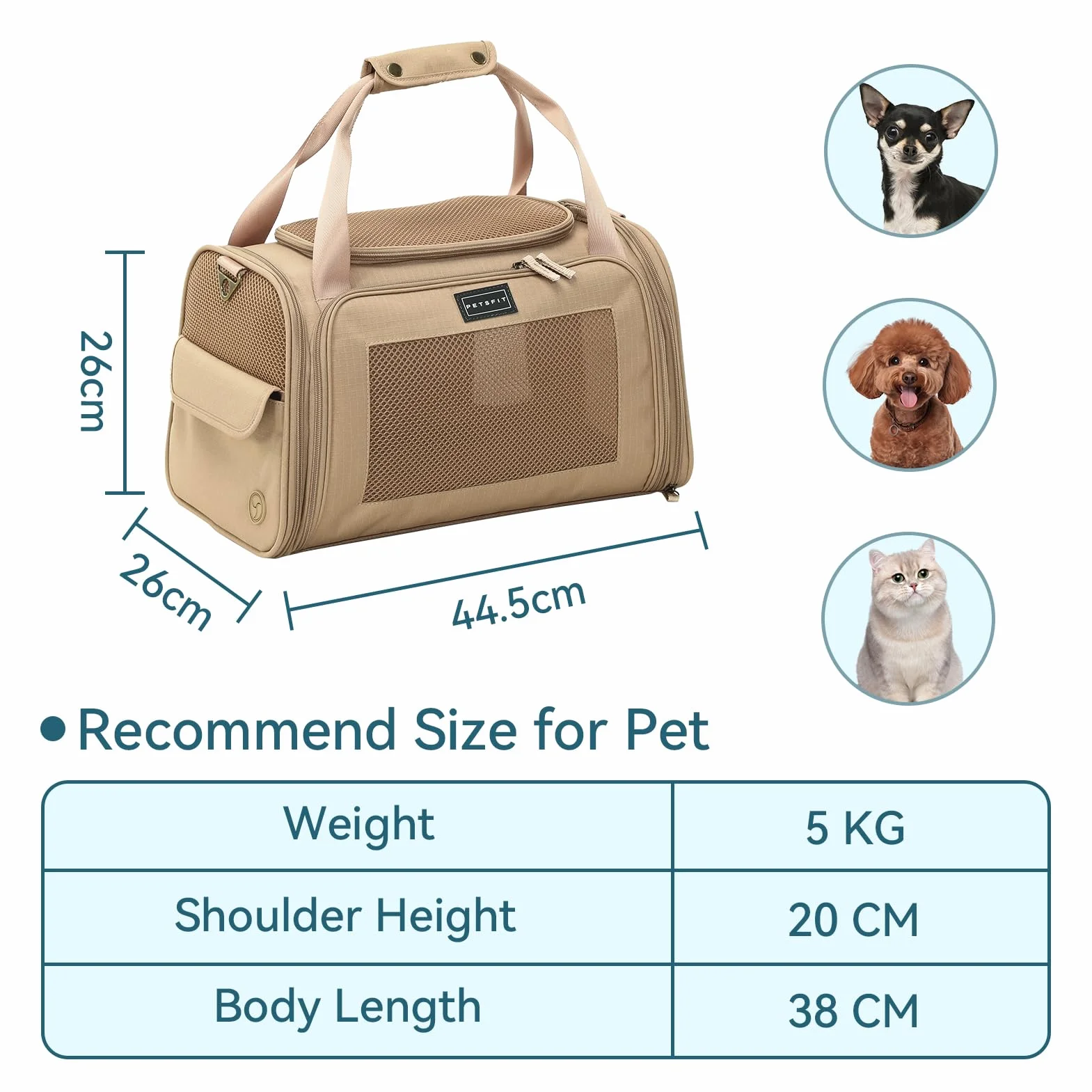 Petsfit Nosidełko dla kota zatwierdzone przez linie lotnicze, lekkie, czworokątne Oxford i siatka wentylacyjna