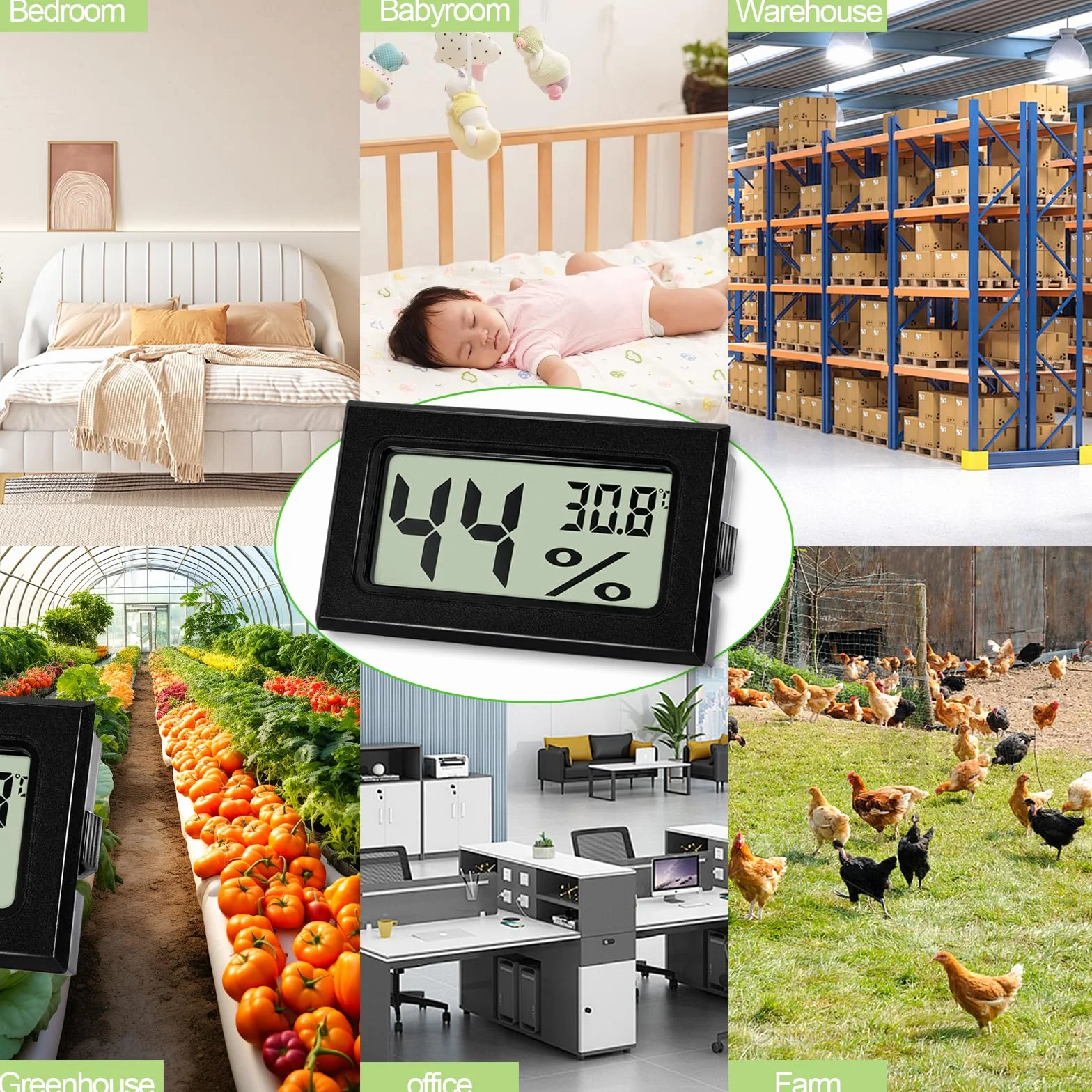 Farerkass 6 Stück Higrometr - Termometr, Cyfrowy mini miernik wilgotności z wyświetlaczem LCD, Temperaturomierz pokojowy do wnętrz i hydrometr do pokojów dziecięcych, sypialni i piwniczek na wino