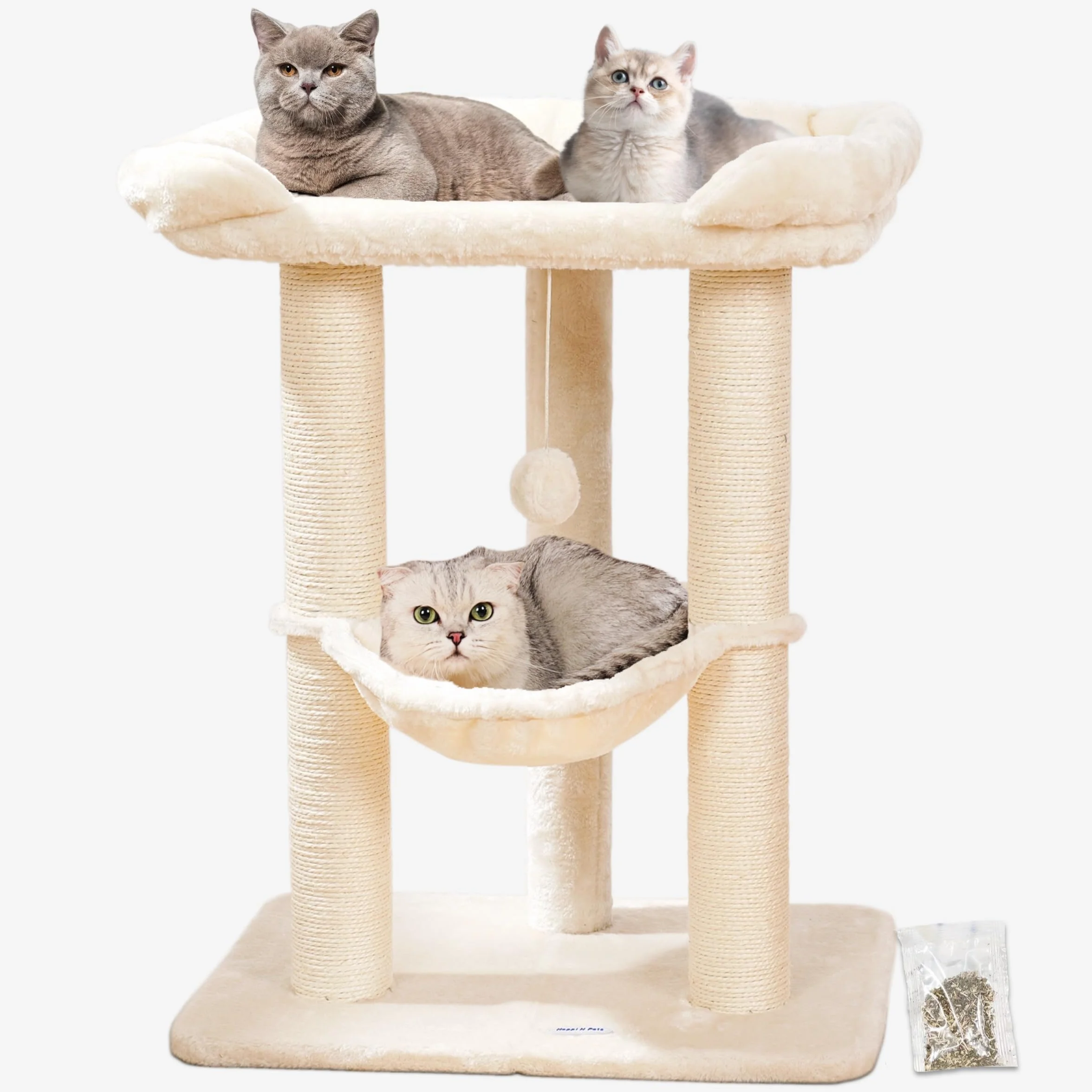 Happi N Pets Duża wieża dla kotów 71 cm drapak sizalowy z hamakiem dla dużych kotów Maine Coon