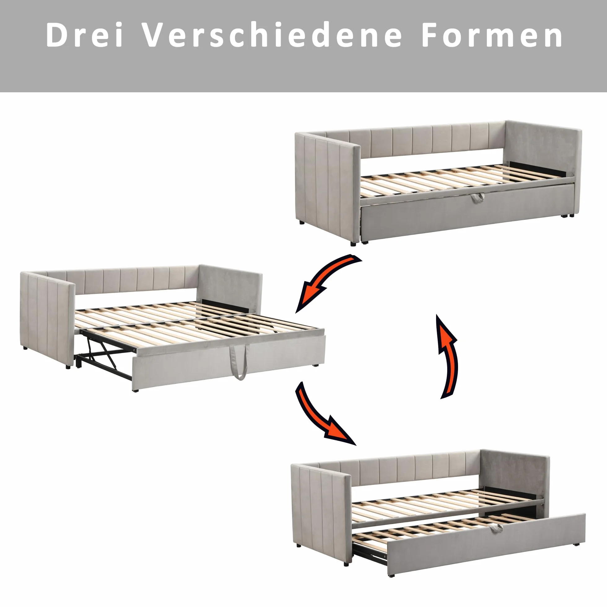 YESGIGA Łóżko tapicerowane, rozkładana sofa do spania 90/180 x 200 cm ze stelażem, łóżko wielofunkcyjne z przyjaznego dla skóry aksamitu (jasnoszare)