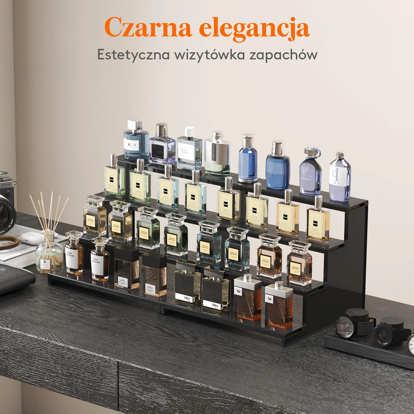 Lifewit 4-poziomowy czarny stojak, organizer perfum, plastikowy stojak do figurek, makijażu, babeczek, deserów, przypraw, zapachów, blatu, toaletki, komody, szafki (30,5 cm, 1 opakowanie)