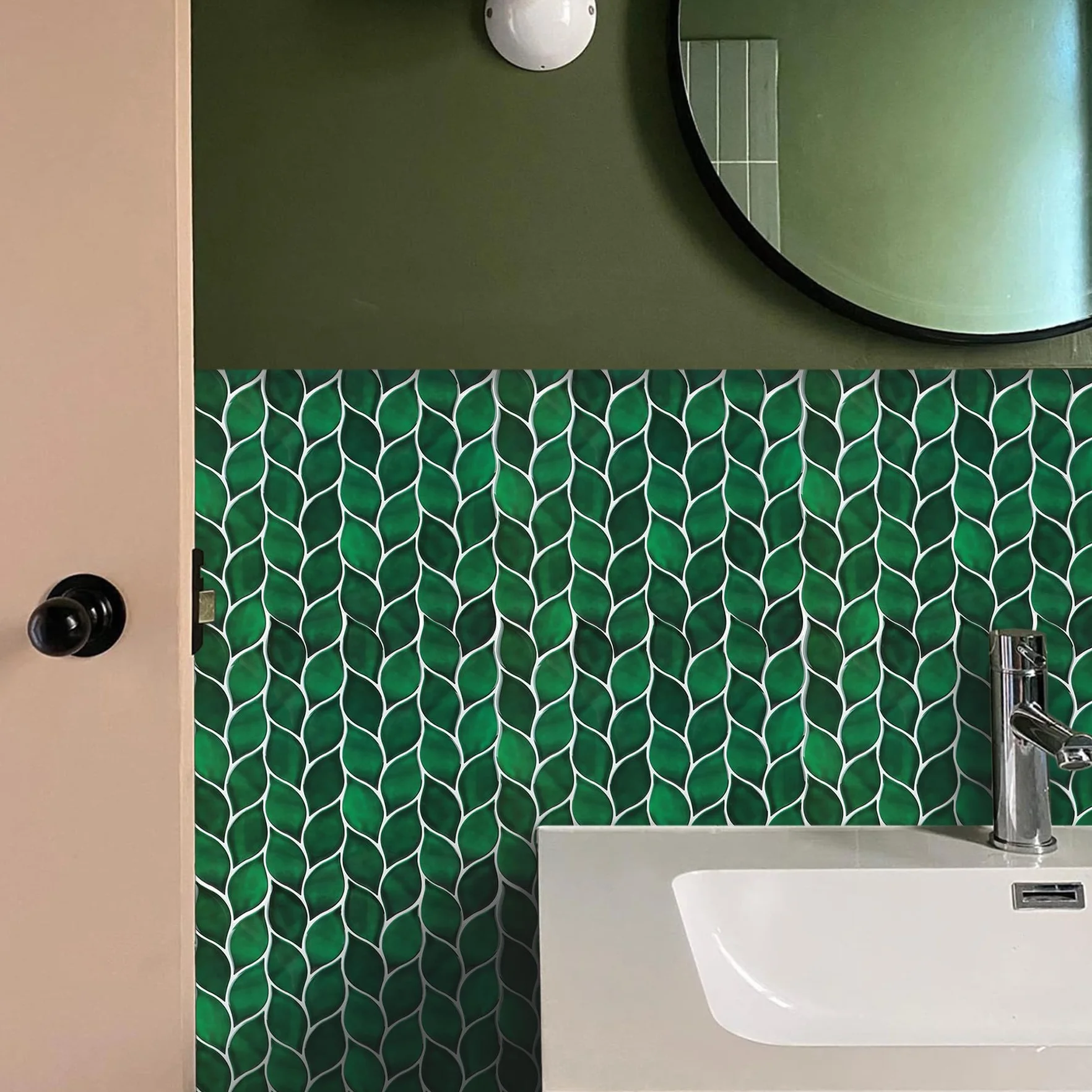 HOMEART Płytki backsplash odklej i przyklej, samoprzylepne płytki ścienne, 10 arkuszy zielony liść backsplash samoprzylepne płytki do kuchni i łazienki
