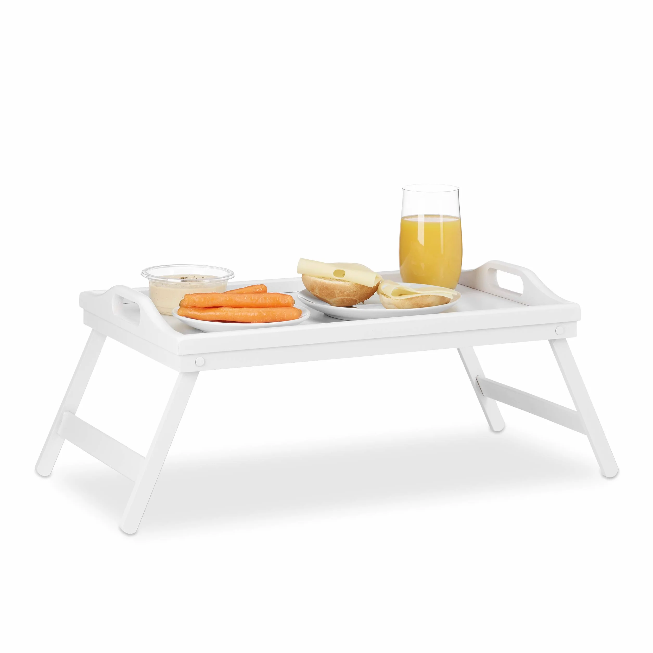 Relaxdays, Biała taca na łóżko, bambusowa, składana, z uchwytami, podwyższona krawędź, do śniadania i serwowania, wys. x szer. x gł.: 22 x 61,5 x 30 cm, 22 x 61,5 x 30 cm