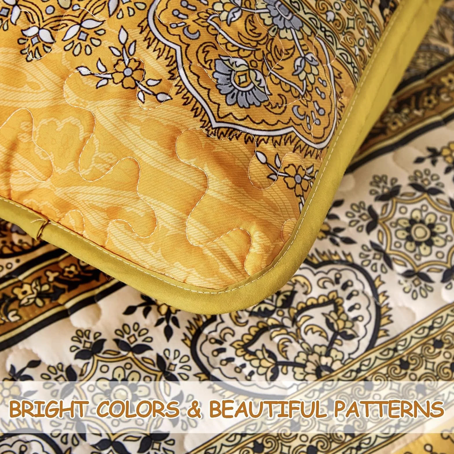 WONGS BEDDING Żółto-pomarańczowa kołdra boho w rozmiarze king size, lekka kołdra z mikrofibry, dekoracja łóżka na każdą porę roku, 260 x 229 cm (3 sztuki)