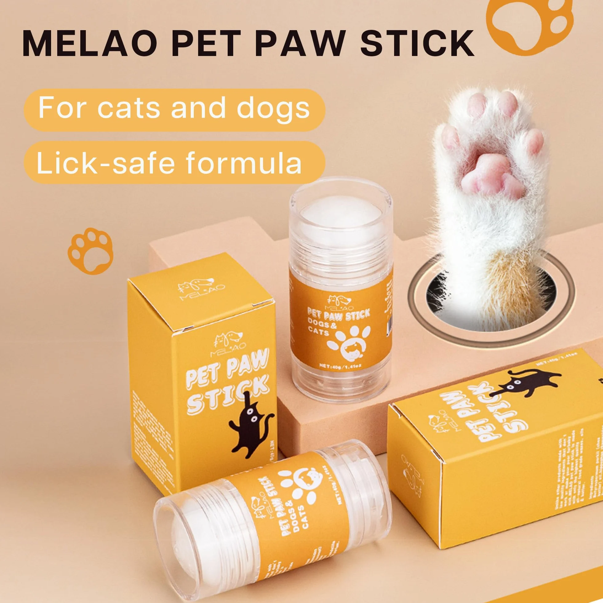 VRAIKO MELAO Lick-safe odżywka do łapy psa dla psów, kotów, 40 ml, naturalny pałeczka z olejem kokosowym i masłem shea, nawilżająca sucha, popękana łapa, klocki pysk