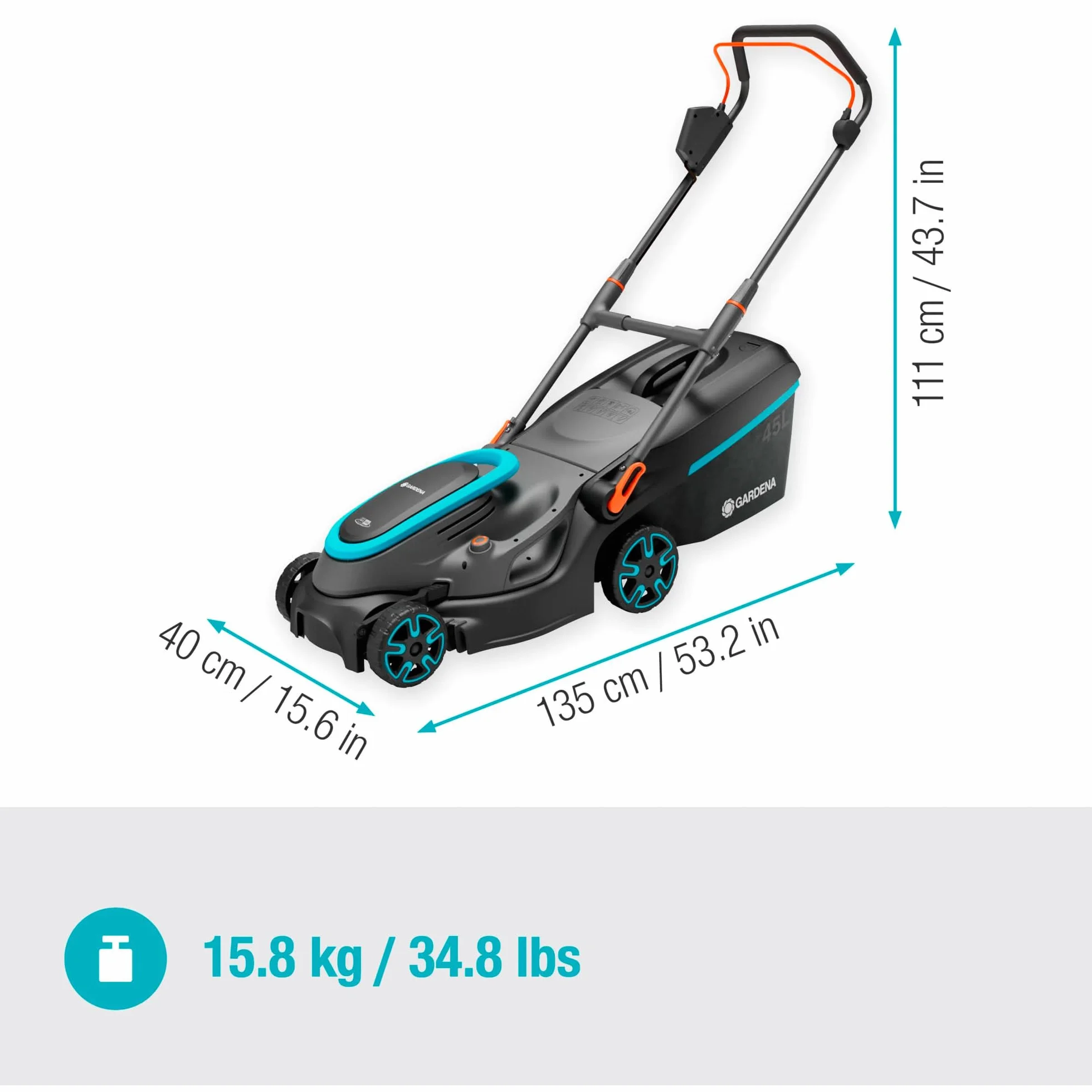 Gardena kosiarka akumulatorowa PowerMax 37/36V P4A gotowy zestaw: Kosiarka do 350 m², szer. cięcia 37 cm, obj. 45 l, centr. regul. wys. cięcia, silnik PowerPlus z trybem Eco (14638-20)