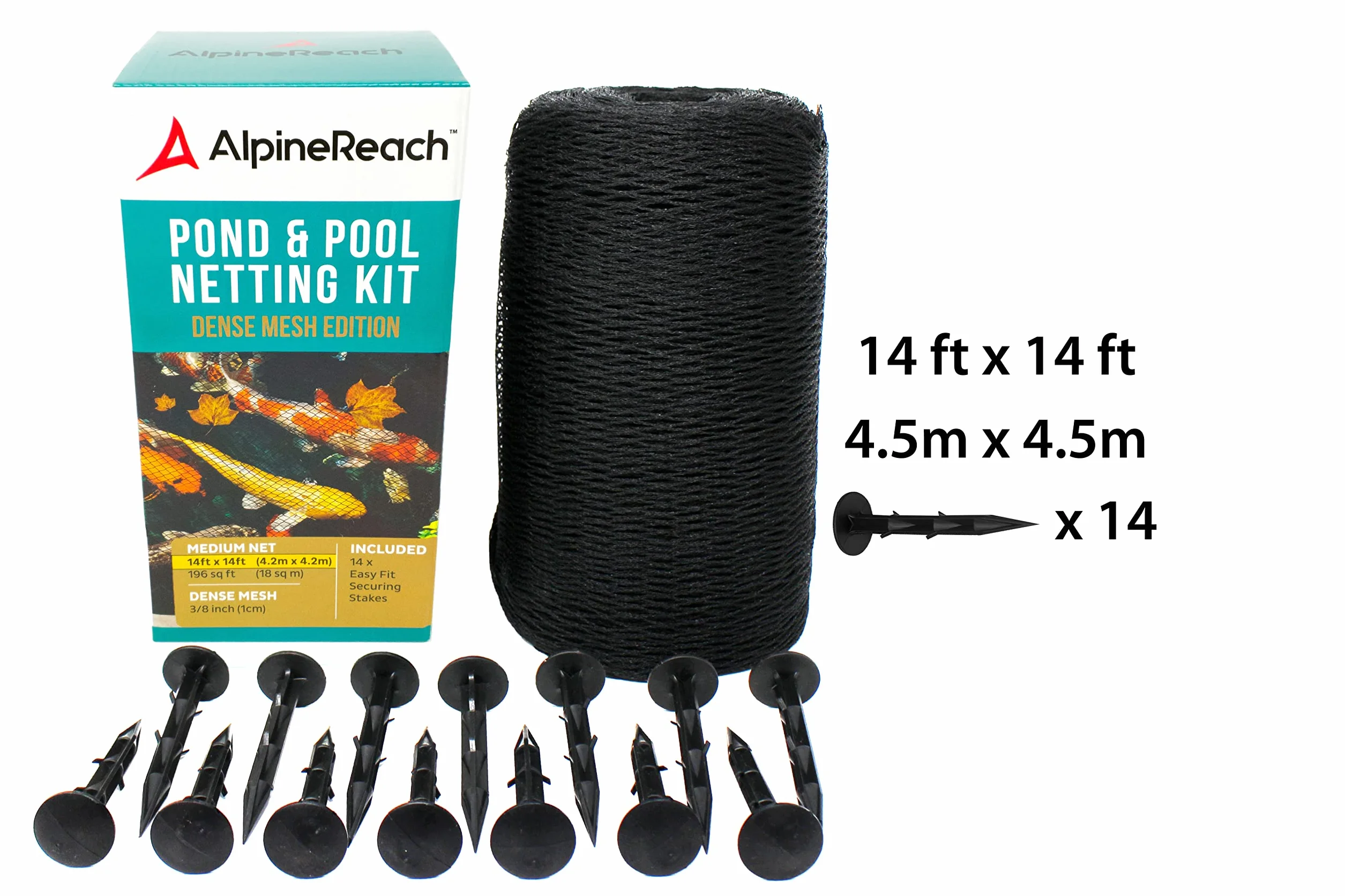 AlpineReach Zestaw siatkowy do stawu koi 4,5 m x 4,5 m pudełko prezentowe - delikatna tkana siatka wytrzymała rozciągliwa osłona na liście - chroni ryby koi przed niebieskimi czapkami ptaków kotów