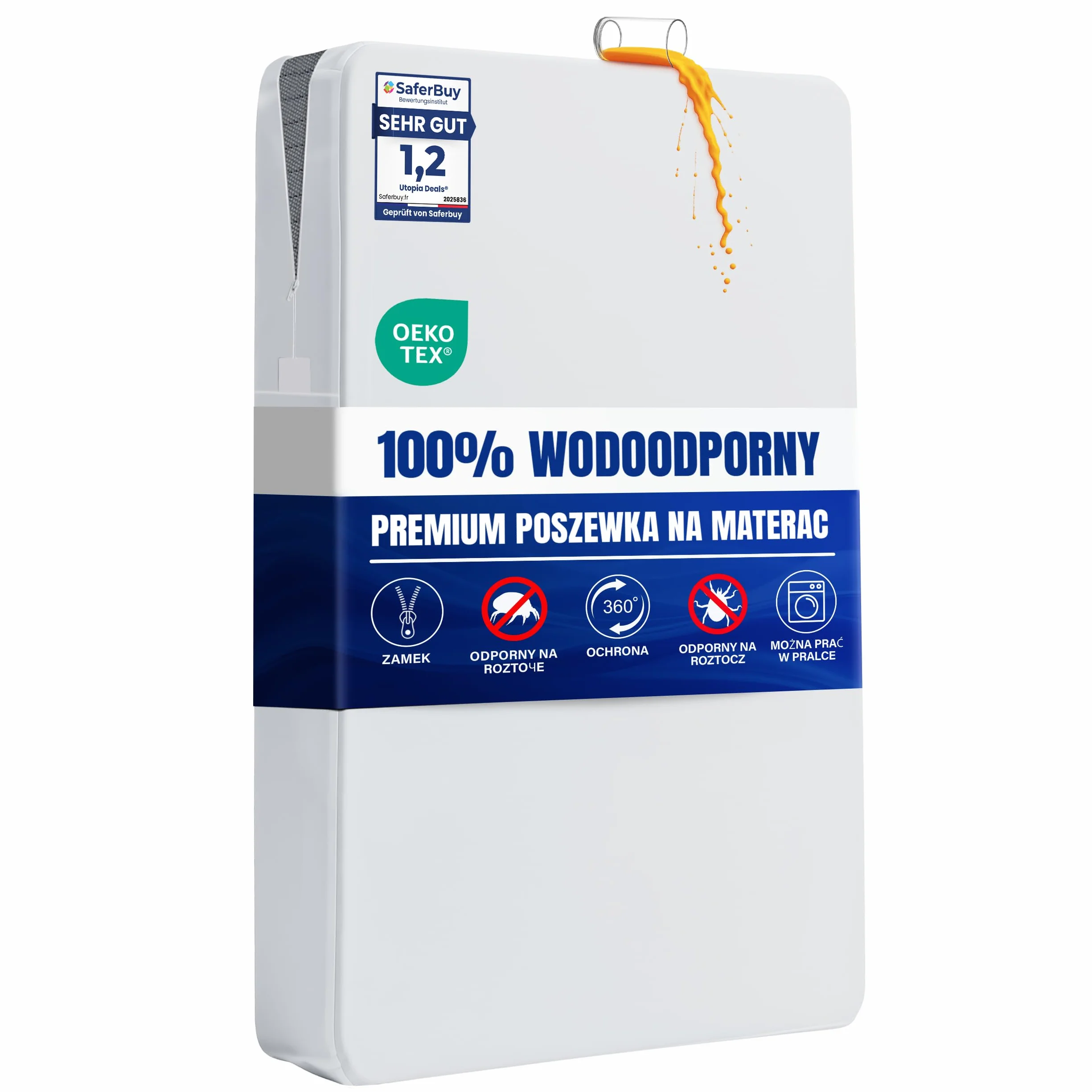 Utopia Bedding Pokrowiec na Materac Wodoodporny z Zamkiem Błyskawicznym, Certyfikat Oeko-TEX, Ochraniacz na Materac (biały, 160 x 200 x 20)