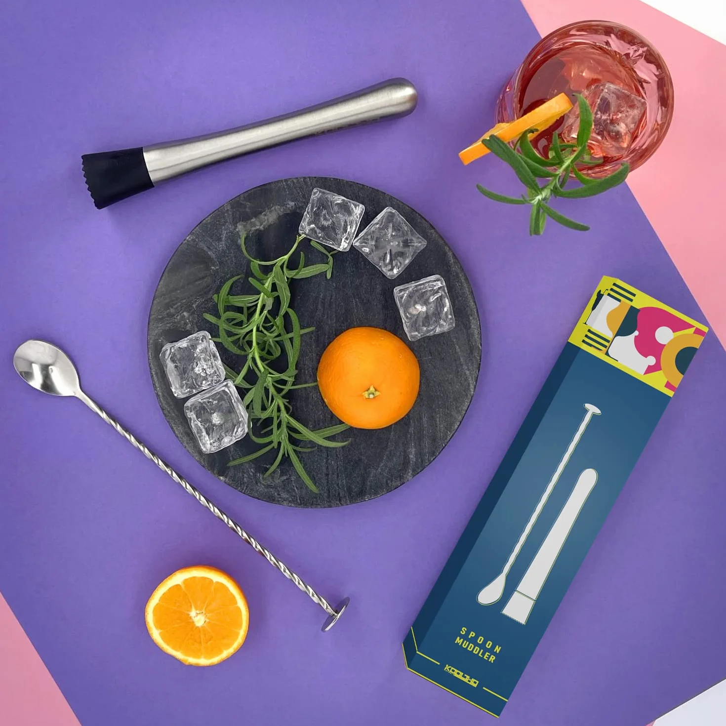 Zestaw łyżek barowych i koktajli, tłuczek ze stali nierdzewnej, z metalową łyżeczką, ubijak do Mojito i Caipirinha, podstawowy zestaw do przygotowywania napojów, barowy muddler & Spoon