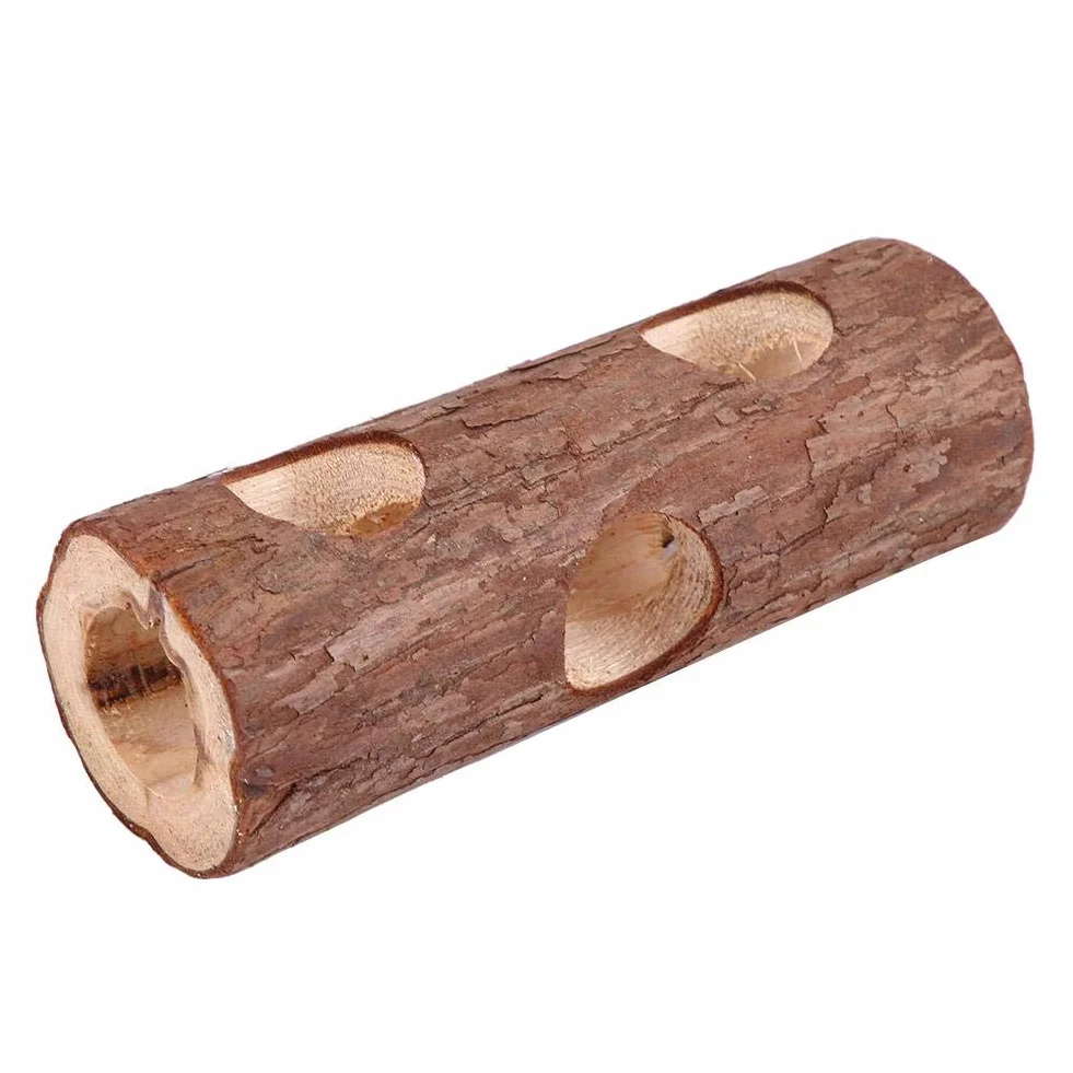 6 * 14 cm zwierzę myszy tunel naturalny drewniany rurka do ćwiczeń z otworami zabawka do żucia dla królika fretka chomik świnka morska (S)