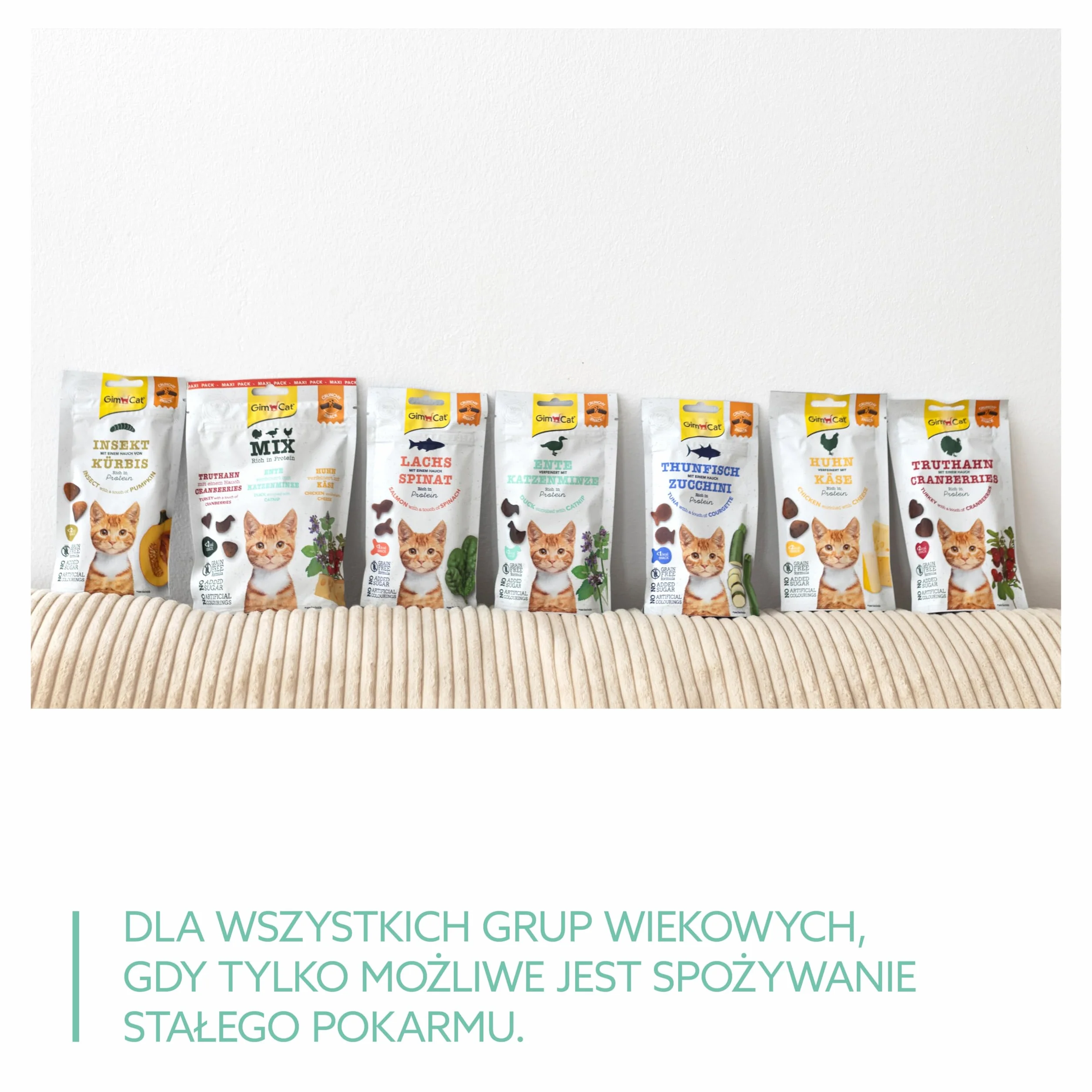 GimCat Crunchy Snacks Kaczka z kocimiętką – chrupiące przysmaki dla kota, 50 g
