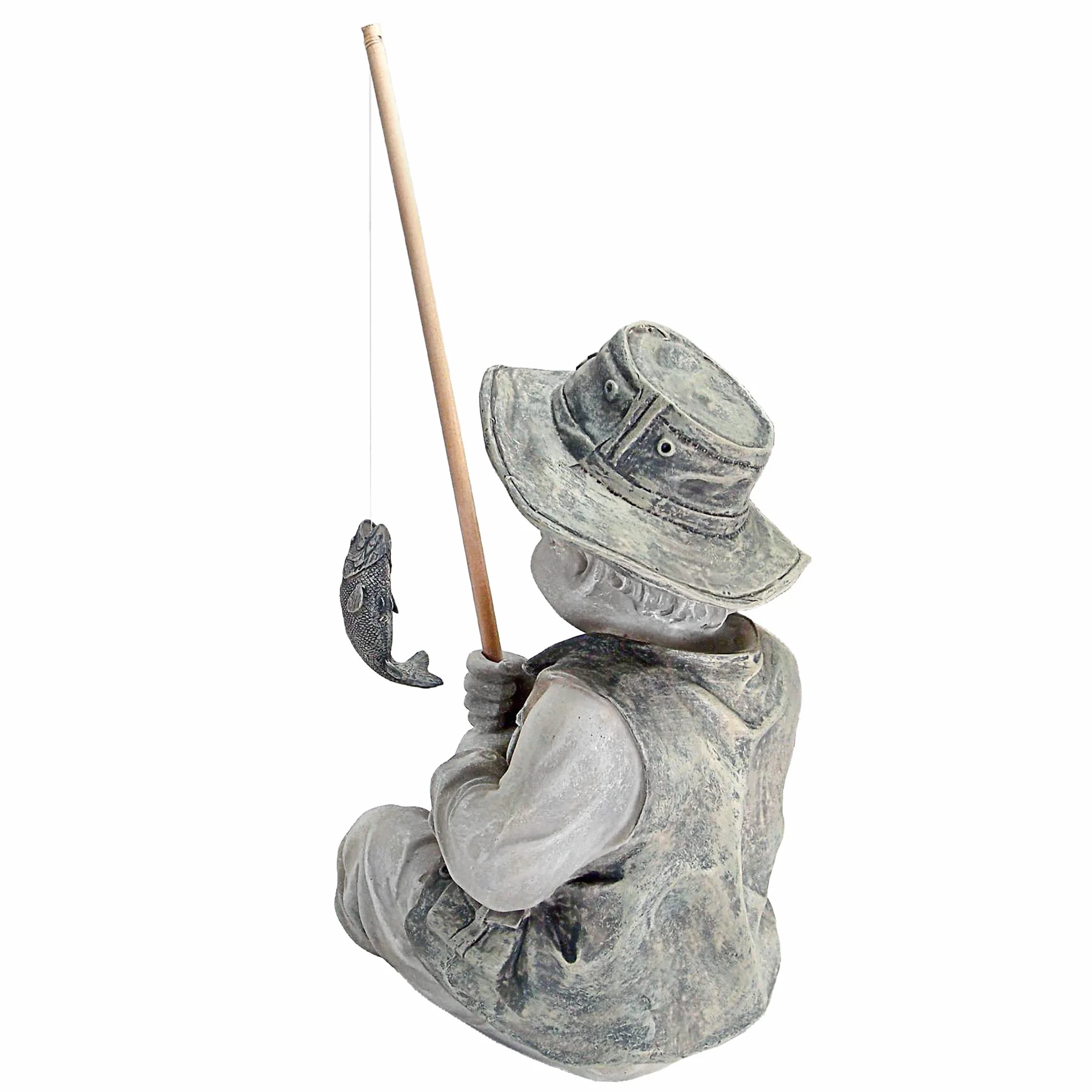 Design Toscano NG32122 Fryderyk Mały Rybak z Awinionu Chłopiec Wędkarstwo Ogród Statua, 38 cm, Żywica Poliestrowa, Dwukolorowy Kamień