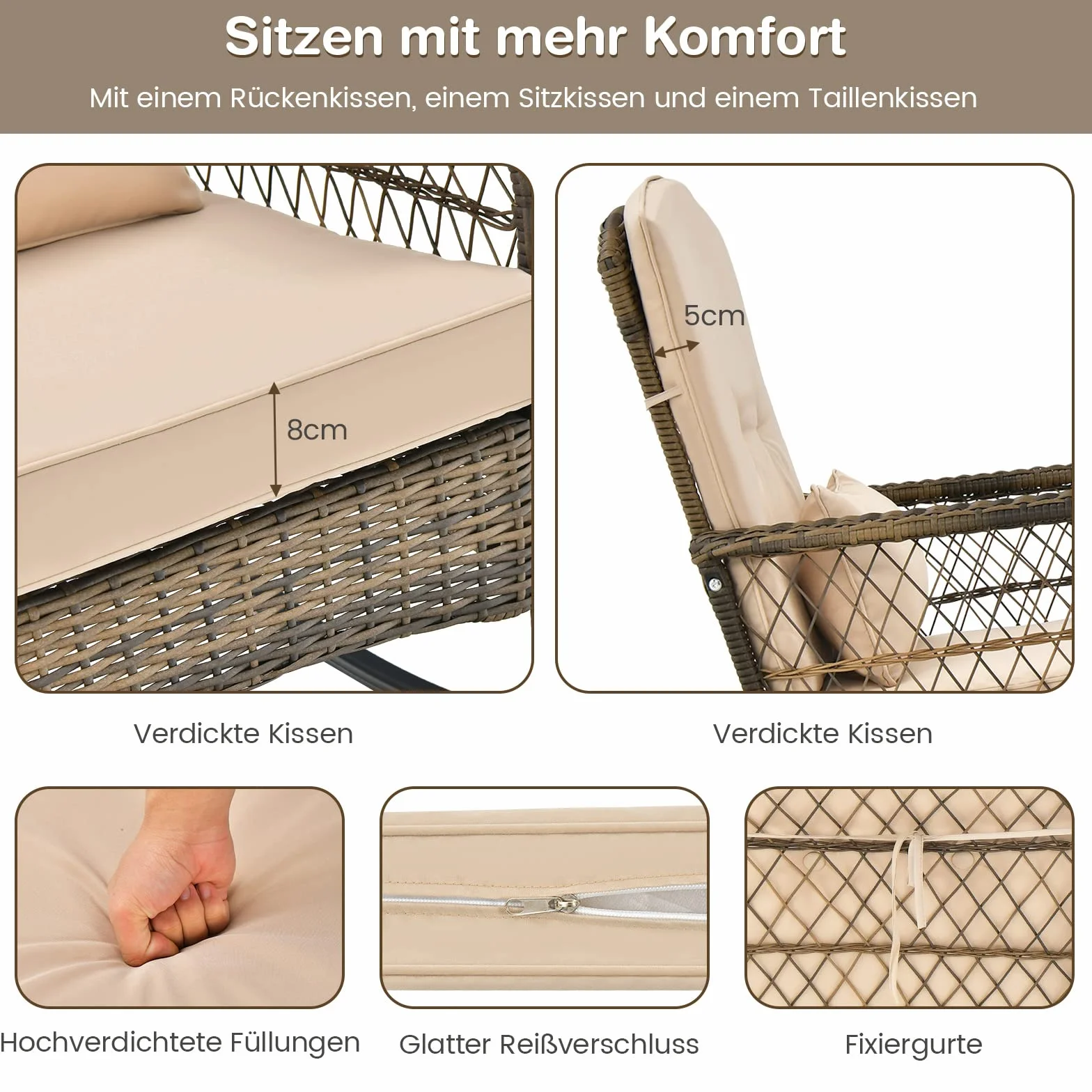 COSTWAY 3-częściowy zestaw mebli ogrodowych, meble balkonowe z poduszkami, zestaw balkonowy z 2 rattanowymi krzesłami i stołem, meble tarasowe na balkon, do ogrodu, na werandę