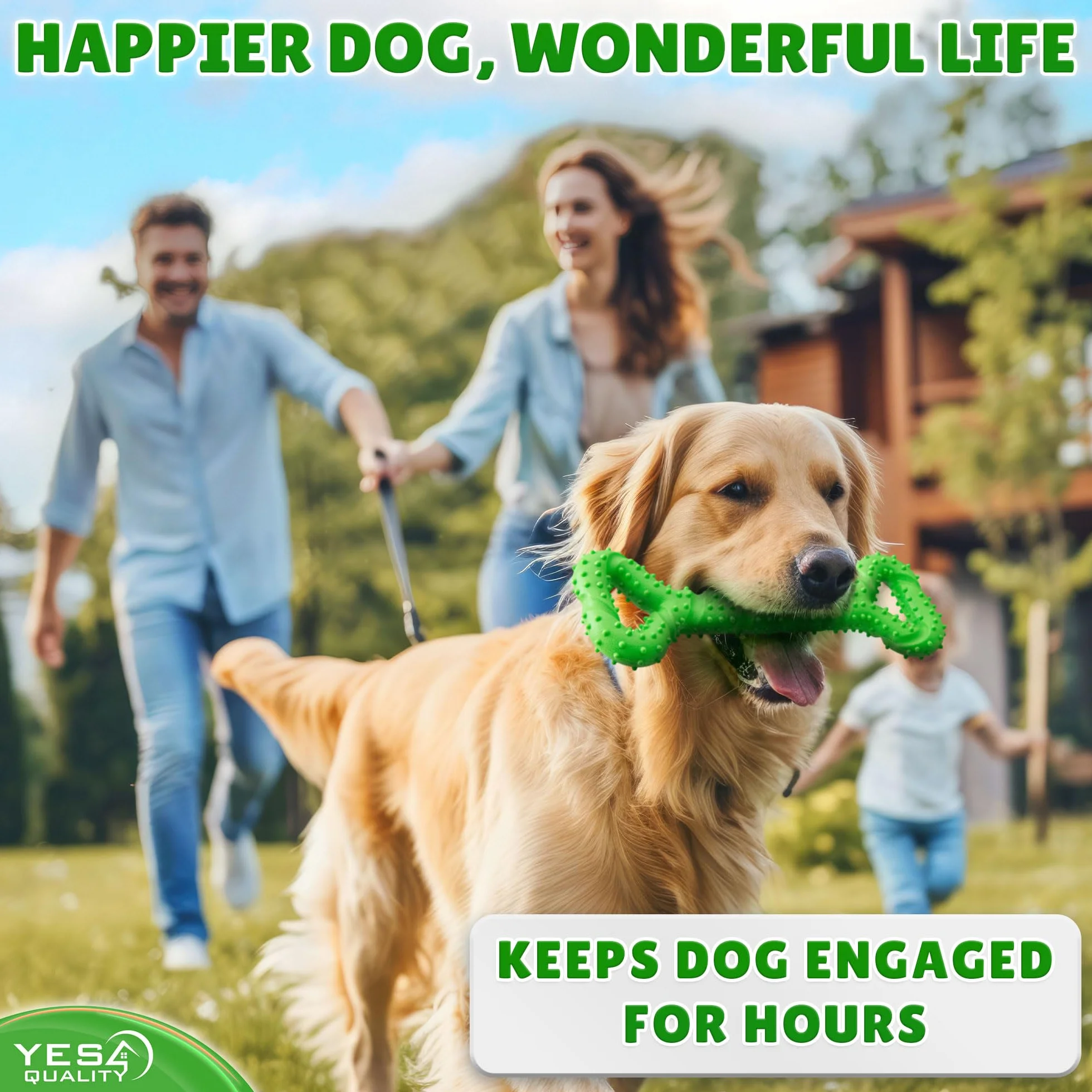 Yes4Quality - Dog Chew Toy - 33 cm, Green - Tough Bone Toy for Aggressive Chewers - Mentally Stimulating Pet Enrichment Toy to Keep Dogs Busy