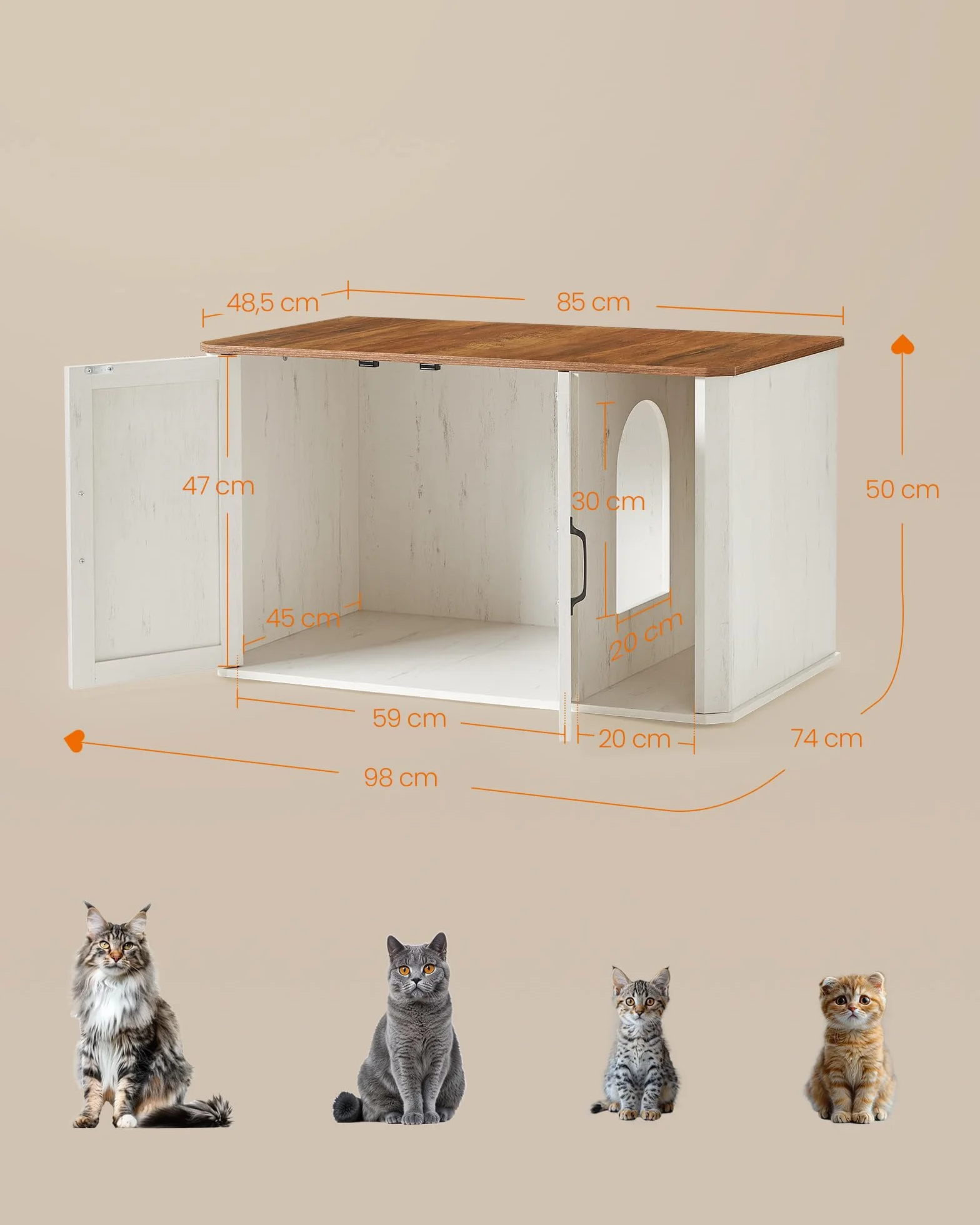 Feandrea Cat House szafka na kuwetę 85 x 48,5 x 50 cm miodowy brąz-biel vintage