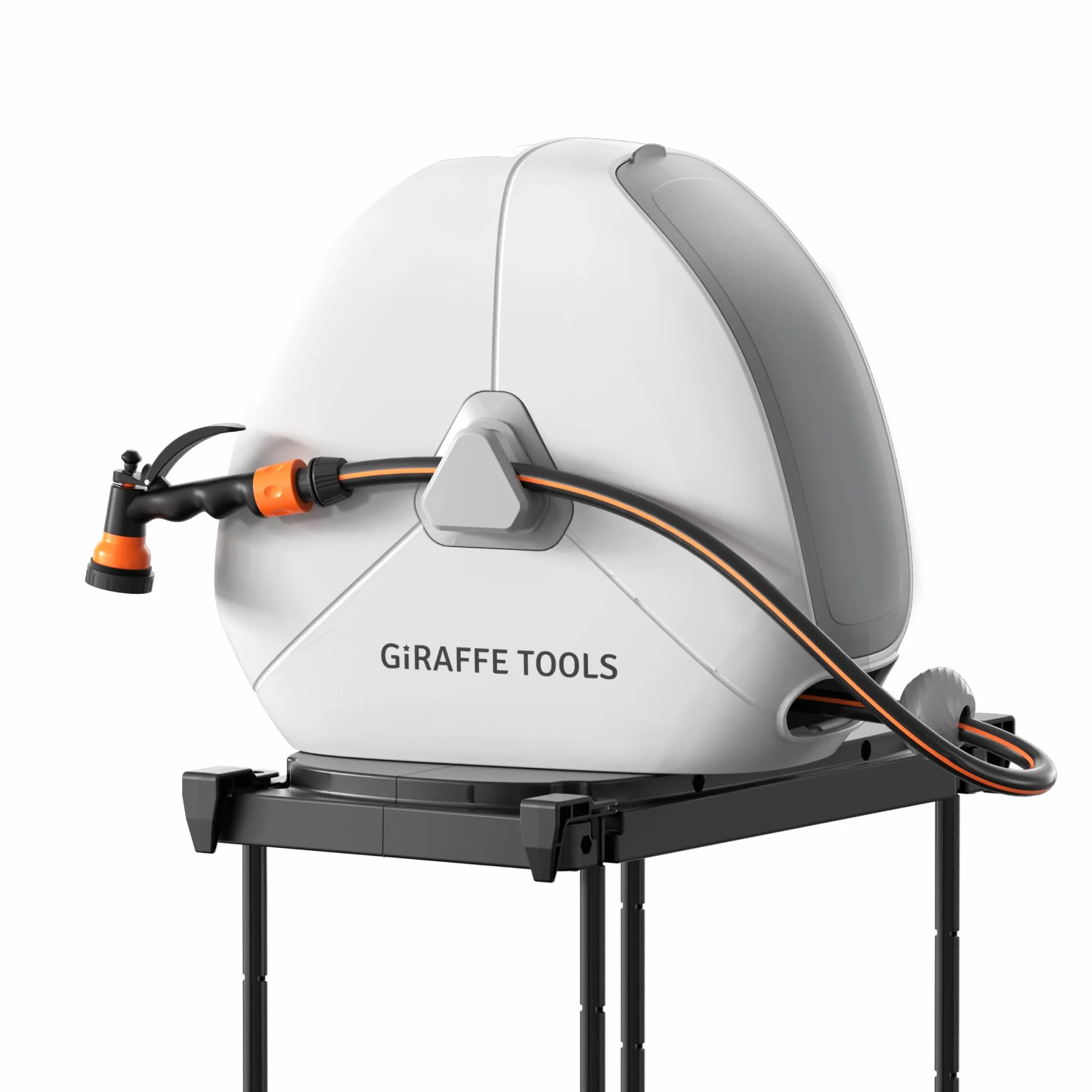 Giraffe Tools Zwijany bęben na wąż z 25 m, wytrzymały zwijacz węża ogrodowego do montażu na ziemi, z 9-funkcyjną dyszą natryskową i elastyczną obrotową podstawą