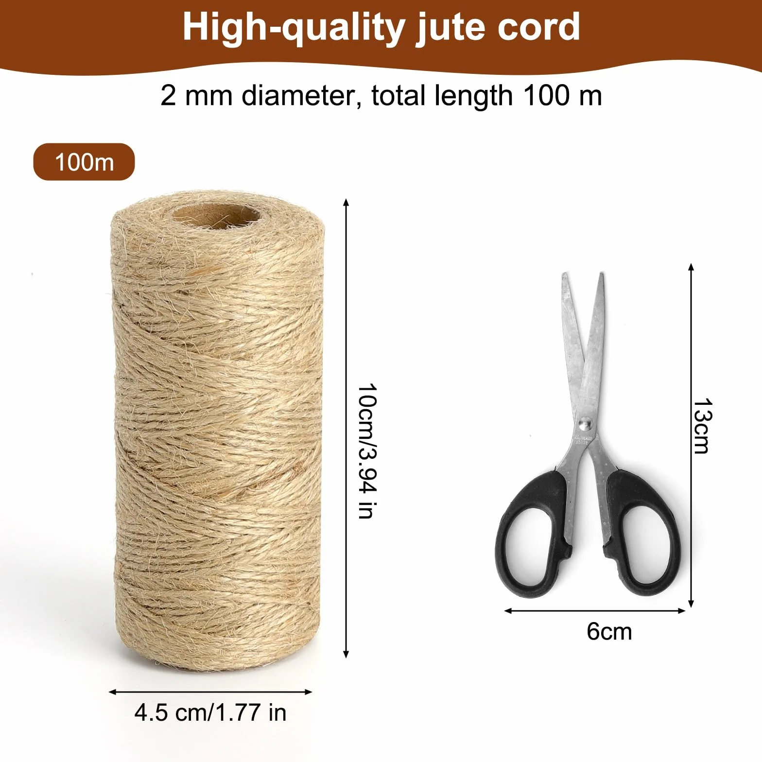 Sznur jutowy i nożyczki Odporny na rozdarcia naturalny sznur jutowy 100 m x 2 mm Sznur do pakowania paczek Rękodzieło Opakowania do rękodzieła DIY, oprawianie, rękodzieło Mat