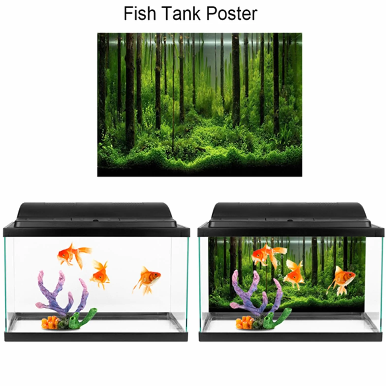 Dekoracyjny plakat akwarium tło las PCW 61 x 30 cm