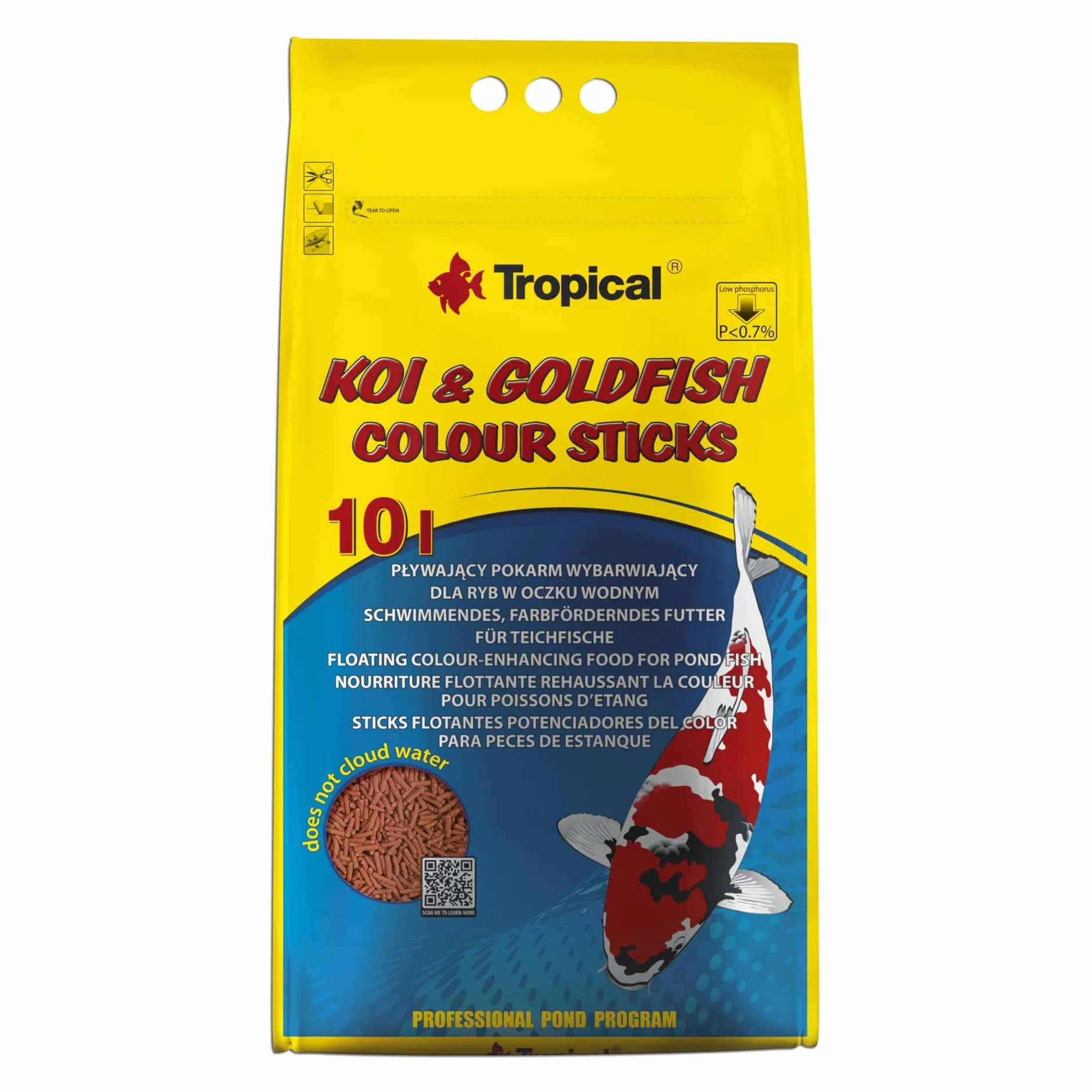 Tropical Pływający pokarm wybarwiający dla ryb w oczku wodnym KOI&GOLDFISH COLOUR STICKS 10L / 800G