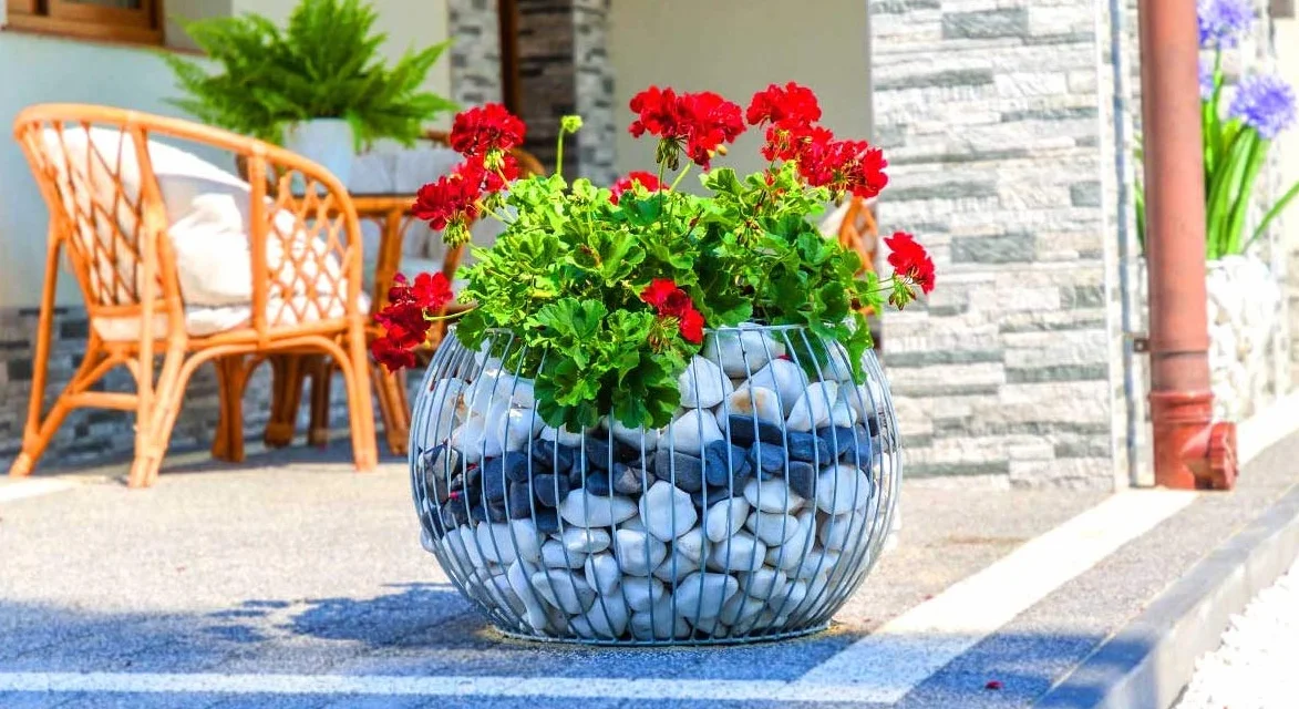 KADAX Gabionowa donica okrągła Ø53 cm, wysokość 33 cm, stal ocynkowana, odporna na pogodę, do ogrodu i na taras, stabilna dekoracja roślin