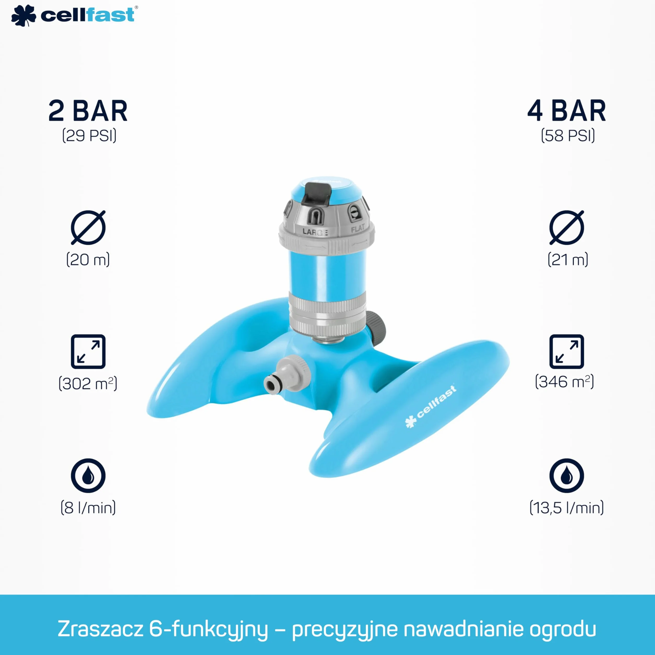 CELLFAST Zraszacz Sektorowy Zraszacz Ogrodowy Do Trawnika Kwiatów Roślin Stopniowa Regulacja Ustawienie Obszaru Zraszania Power Ideal