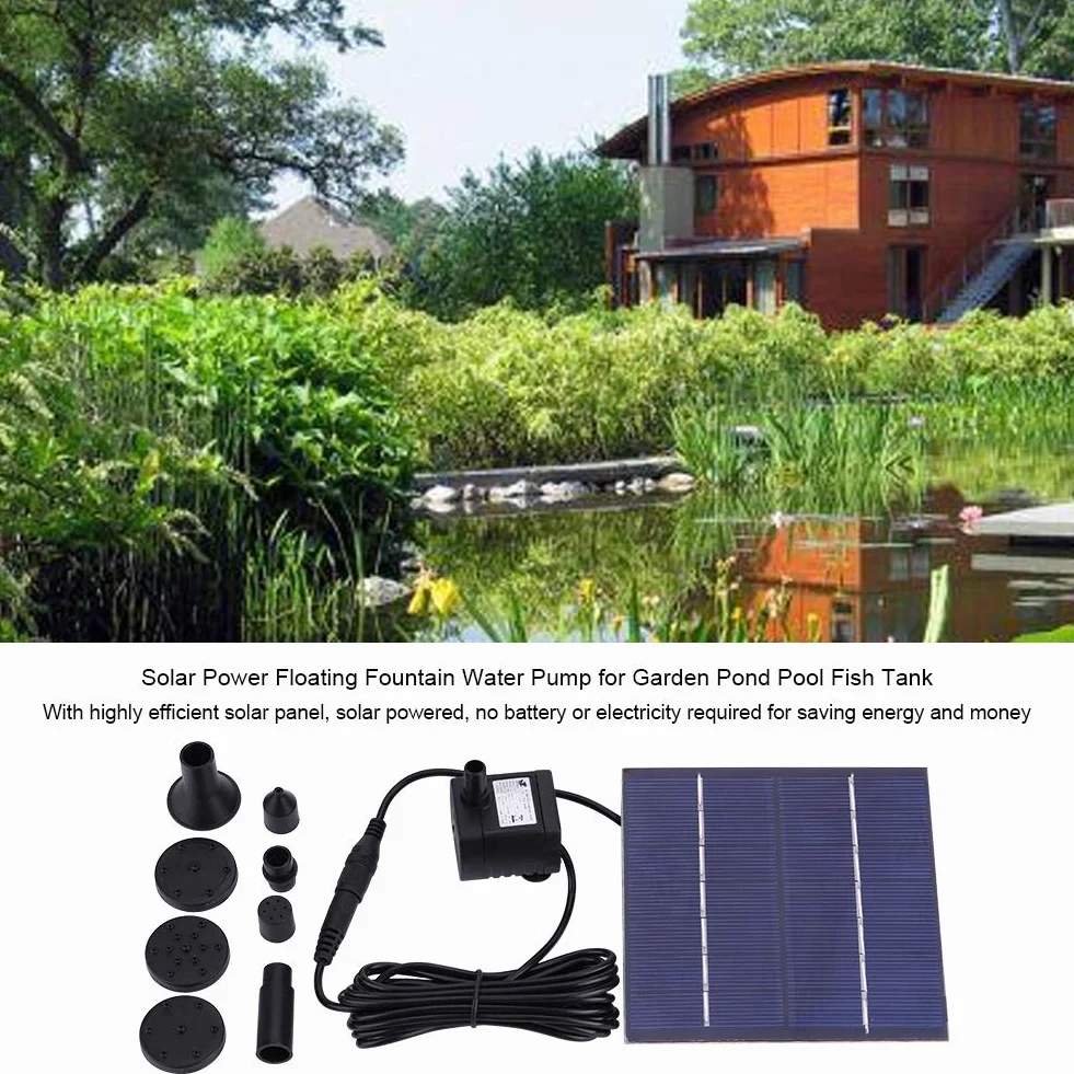 EBTOOLS Solarna pompa wodna do stawu Fontanna ogrodowa, Pompa Zatapialna, Pompa do basenu, 7 V, 1,2 W, 200 l/wys. 60 cm, Czarny, Tworzywo sztuczne, Above Ground