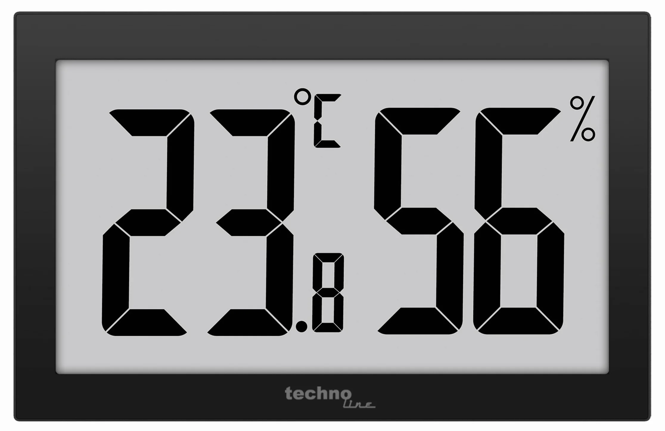 Termometr Technoline - higrometr, termometr XXL, WS9465, bardzo czytelny wyświetlacz, czarny, z dużym wyświetlaczem LCD do foyer hotelu biurowego