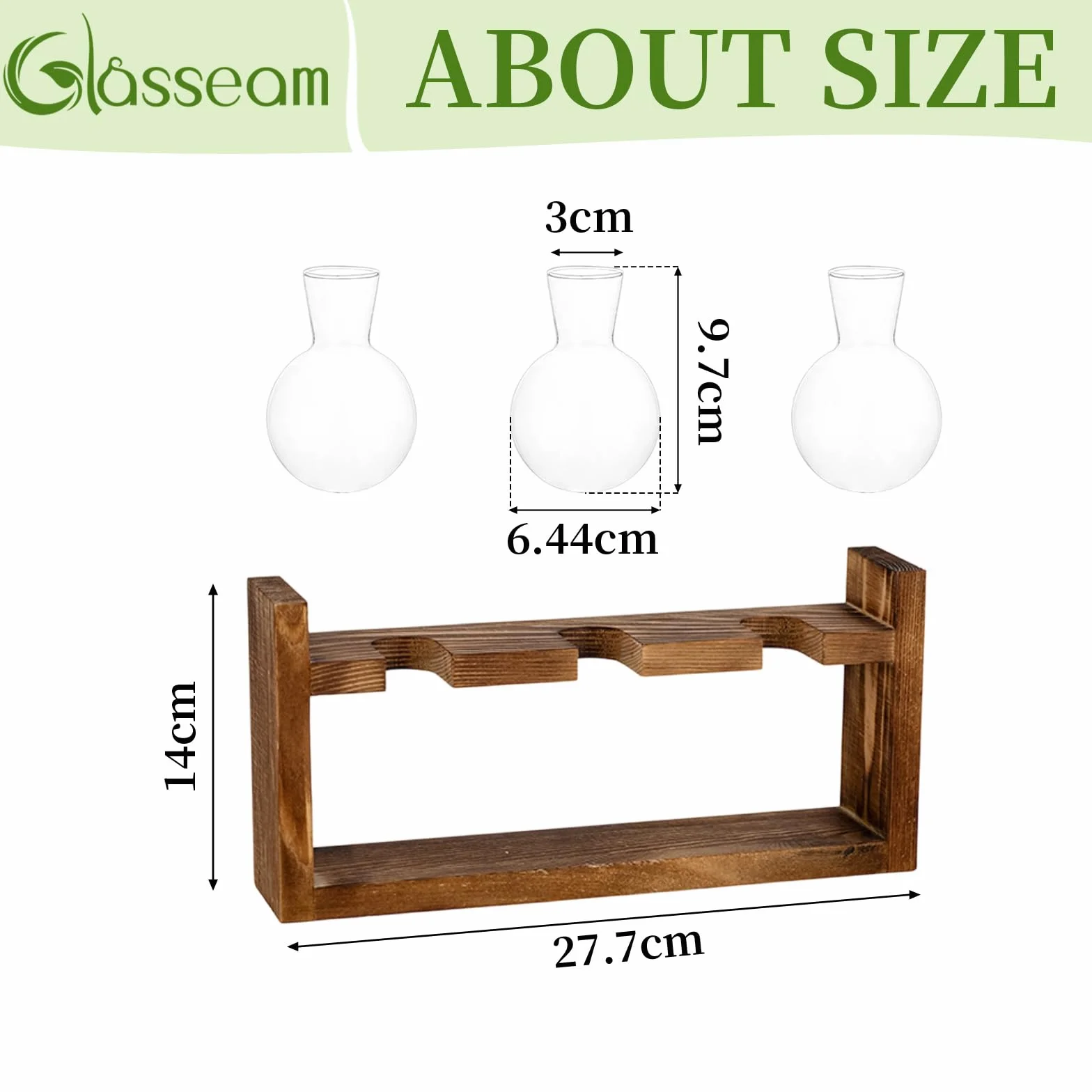 Glasseam Wazon na kwiaty w stylu vintage, małe wazony do dekoracji stołu, nowoczesne, szklane, probówki na kwiaty, ze stojakiem, drewniana stacja propagująca, do salonu, na zewnątrz, chrzest, urodziny | Słoik terrarium, do ziół, cięcia, na biurko, salon,