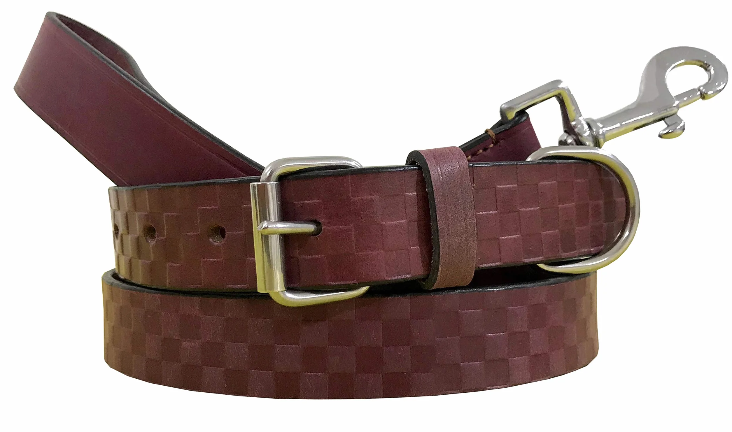 Genuine Leather Matching Pair Dog Collar and Lead Set - S (12-15 Inches)