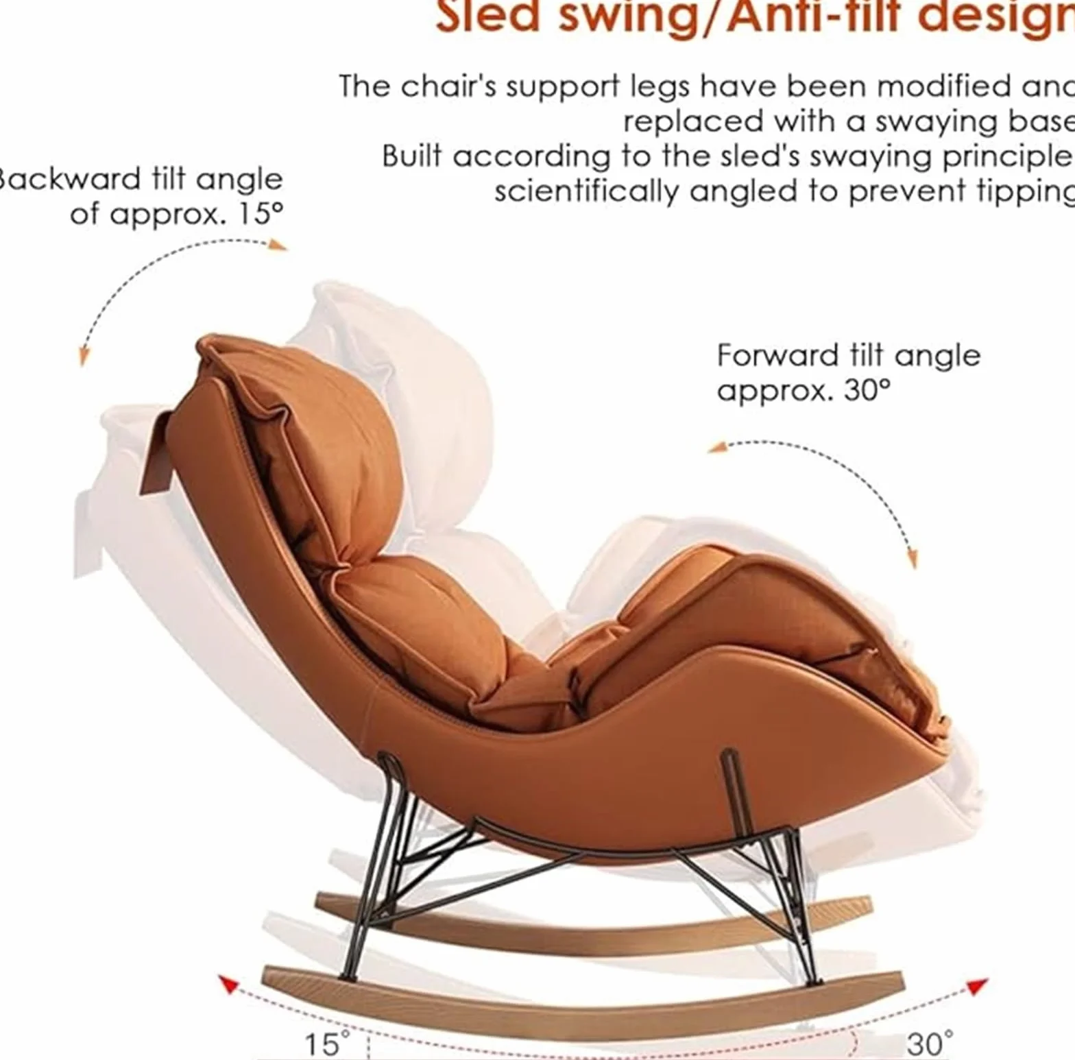 FIXARE Fotel bujany Glider Krzesła akcentujące Tapicerowane Krzesło bujane, Tech Cloth Lounge Sofa Krzesła wypoczynkowe, z podstawą z litego drewna do salonu sypialni biura (kolor: jasnoszary)