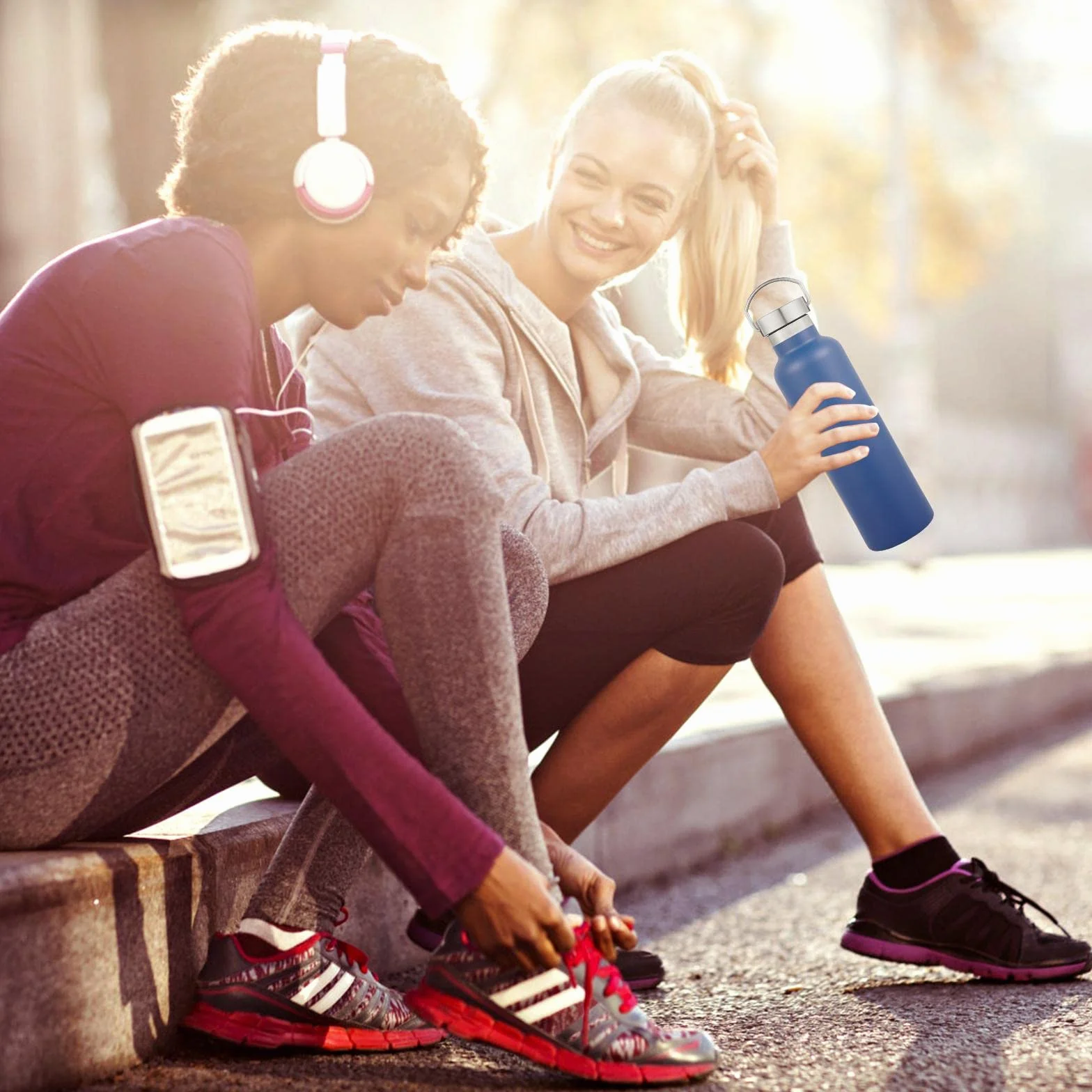 Volhoply Butelka 600 ml, stal nierdzewna, z podwójnymi ściankami, izolowana próżniowo, dla dzieci, metalowa, szczelna, na wodę, do uprawiania sportu, szkoły, na zewnątrz (morska)