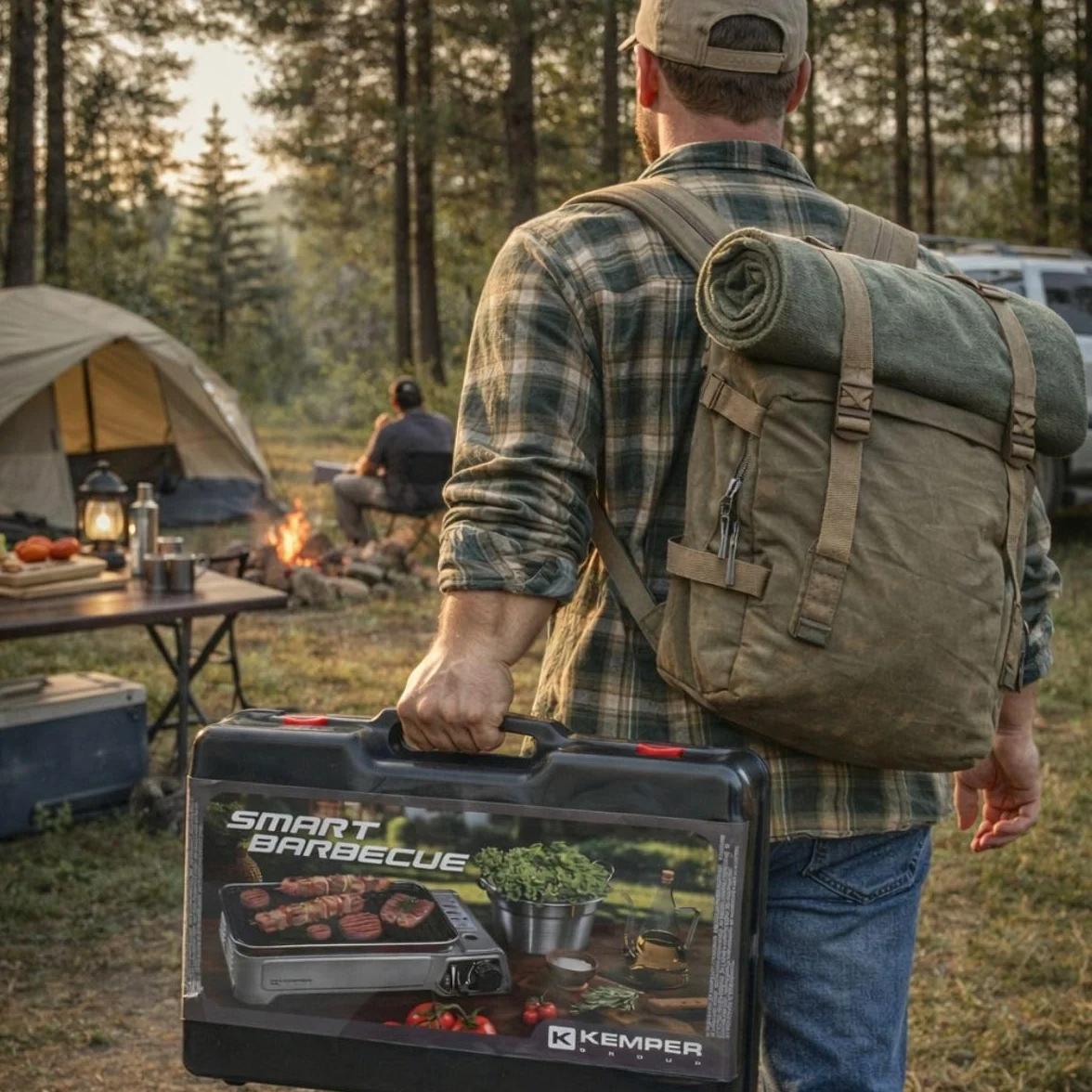 KEMPER Przenośny grill gazowy 1,9 kW kompaktowy stół antyadhezyjny stół balkonowy taras stół kempingowy