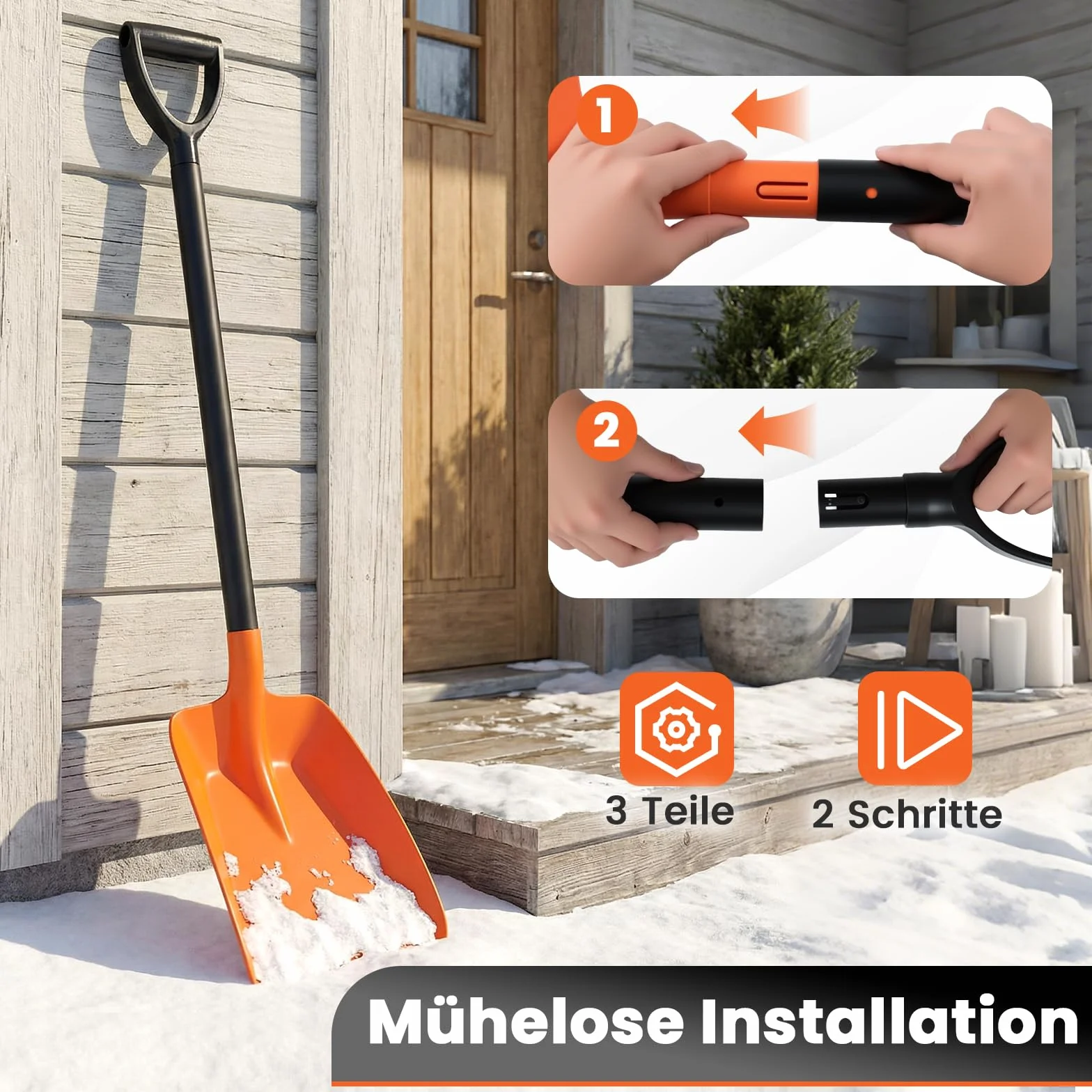 COSTWAY Łopata do śniegu, długość 111 cm, z ergonomicznym uchwytem i aluminiowym trzonkiem, lekka odśnieżarka na wjazd, do zabawy bałwanem, pomarańczowa