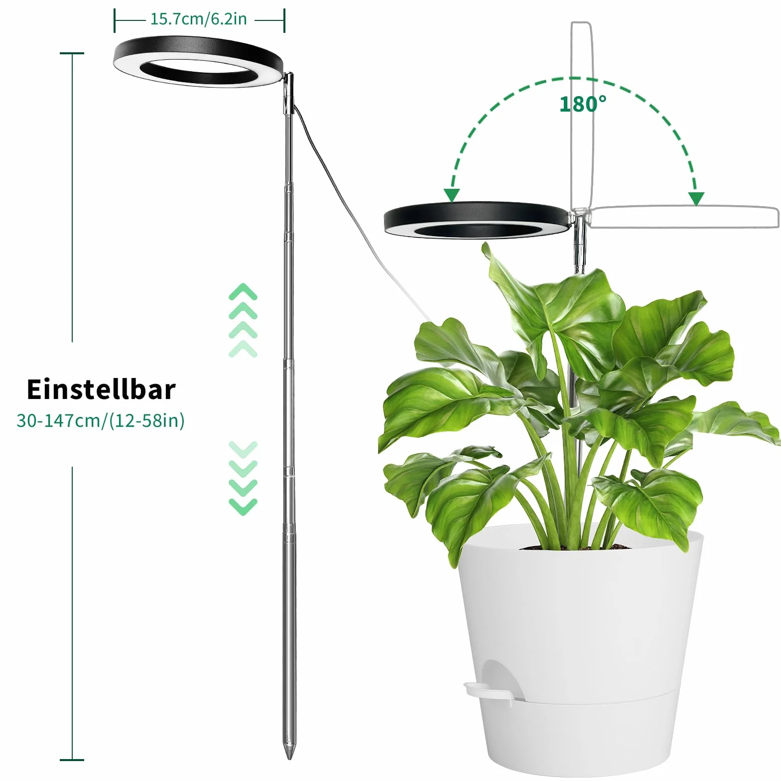 Qoolife lampa roślinna led full spectrum dla roślin domowych, 147 CM regulowana wysokość światła roślinnego z 72 diodami LED, 3 ściemniane poziomy jasności, timer 3/9/12 godzin dla roślin domowych