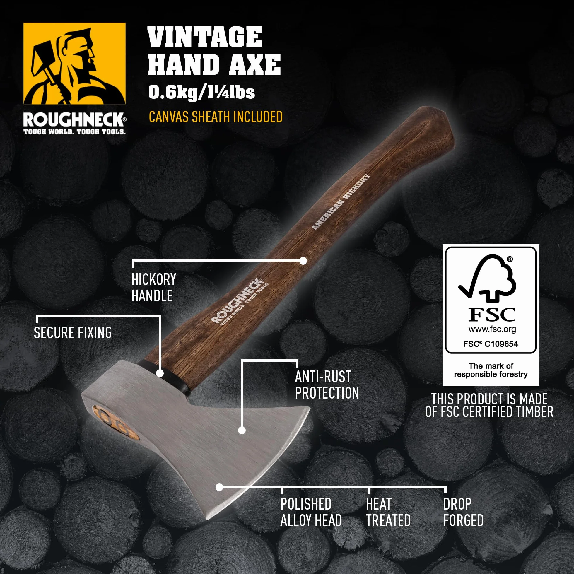 Roughneck Vintage Hickory Siekiera, Brązowy, 600 g