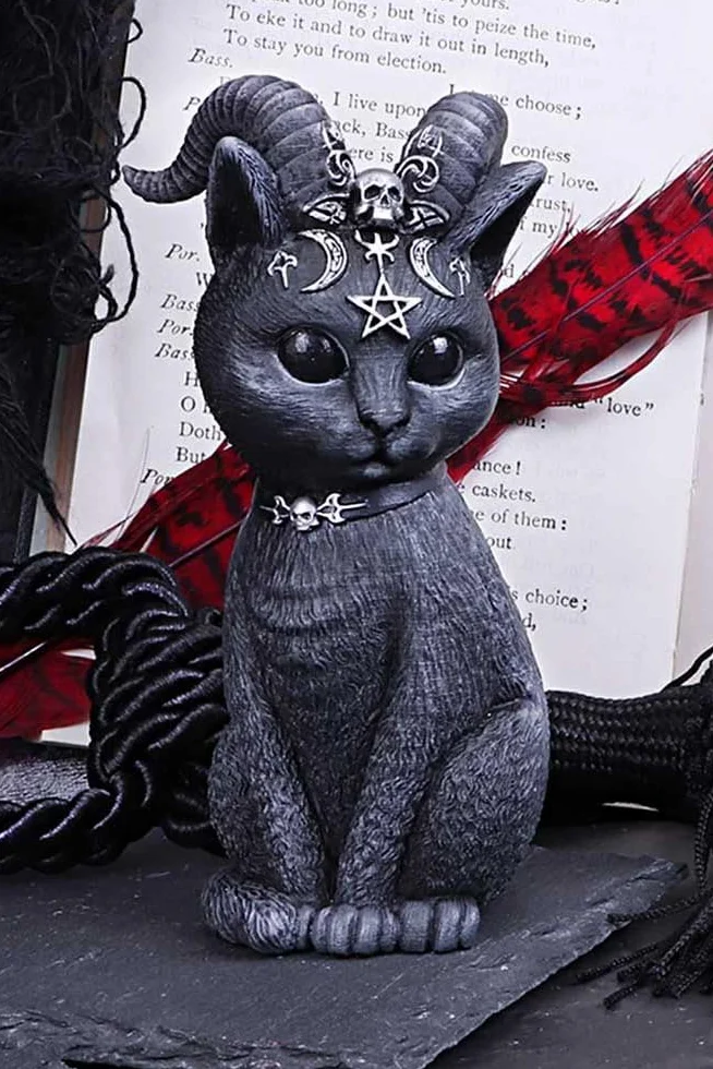 Nemesis Now Pawzuph Horned okkult kot, żywica poliestrowa, czarny i srebrny, 11 cm