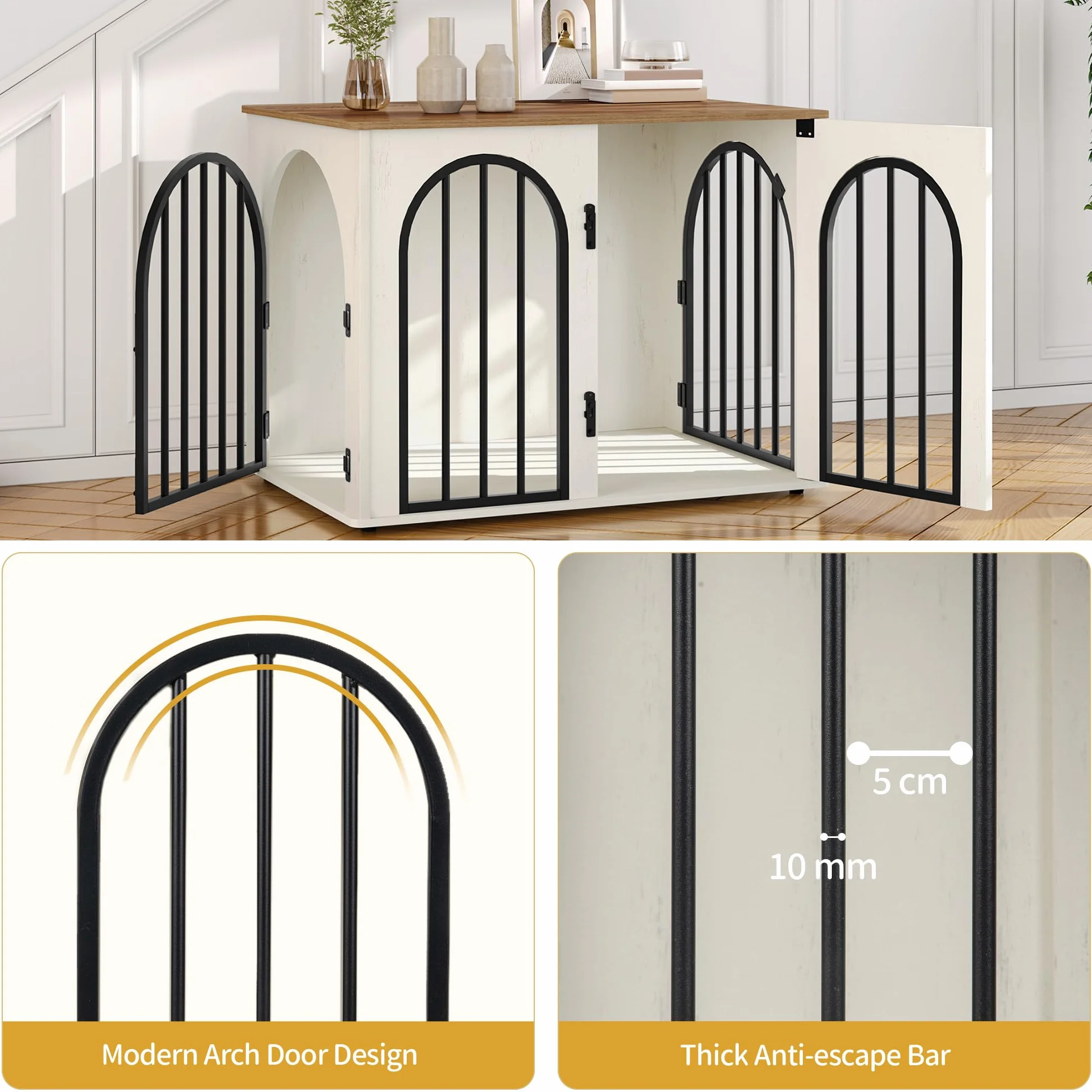Klatka dla psa meble 80 cm 3 drzwi drzwi łukowe stolik boczny 56 x 80 x 61 cm Biały i brązowy