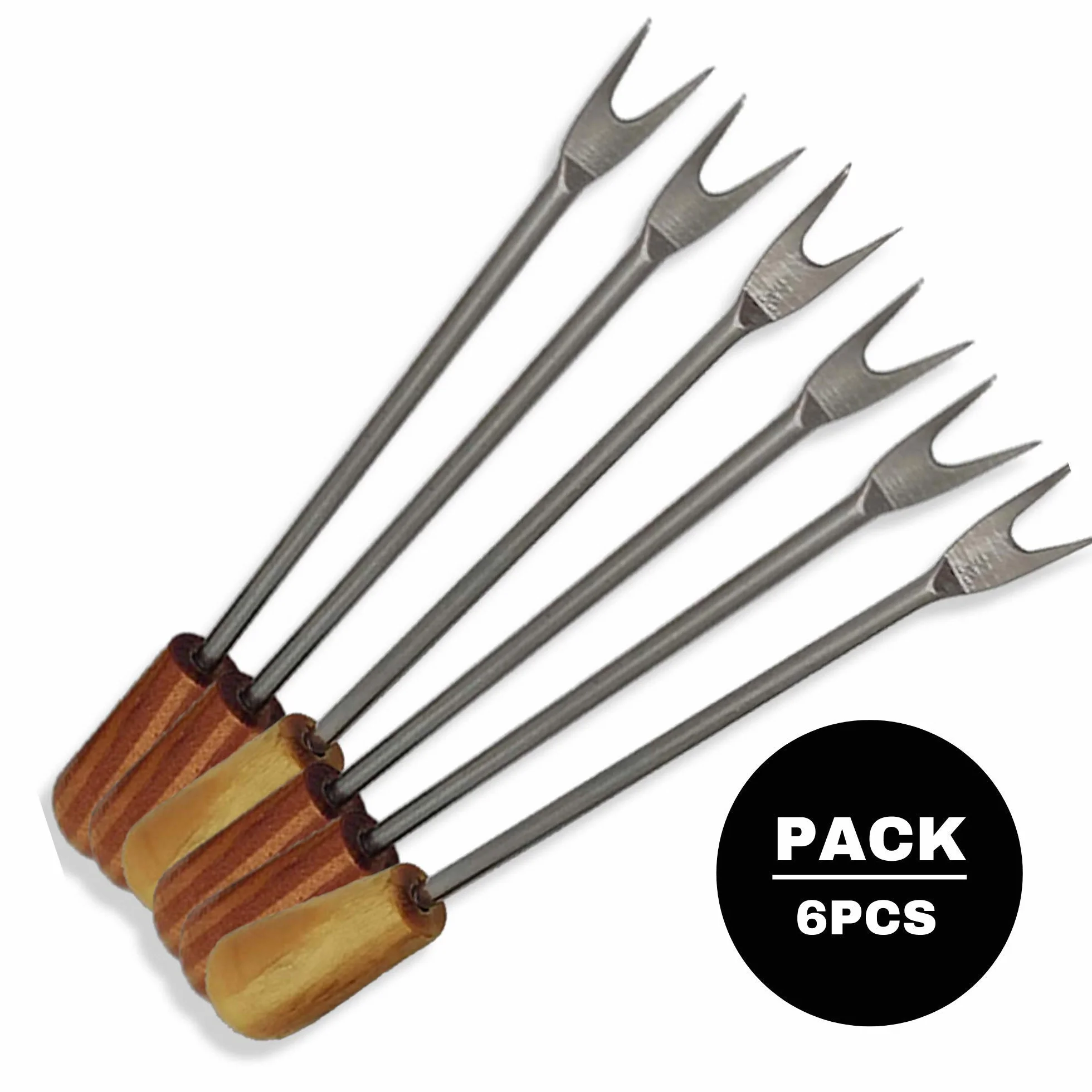 DOJA Barcelona | Szaszłyki do ślimaków lub owoców morza| PACK 6 | Metalowe pałeczki wielokrotnego użytku z drewnianą podstawą | Mini widelce, naczynia do aperitifów, koktajli, dekoracji i innych zastosowań