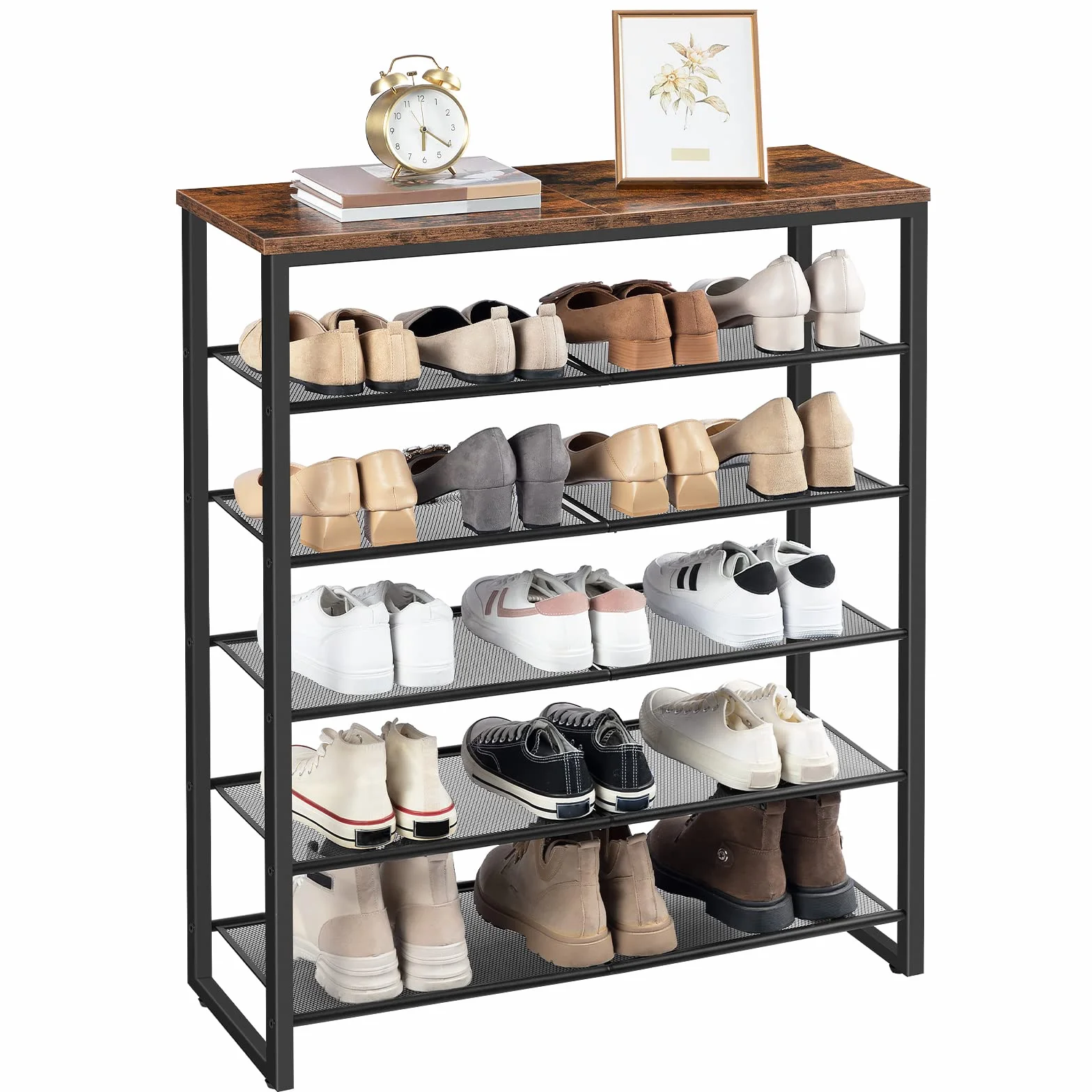 HOOBRO Stojak na buty, 6-poziomowy organizer na buty, na 18-24 pary butów, półka do przechowywania butów o dużej pojemności, trwały i stabilny, do przedpokoju, przedpokoju, pokoju w akademiku, industrialny, rustykalny brązowy BF67XJ01G1
