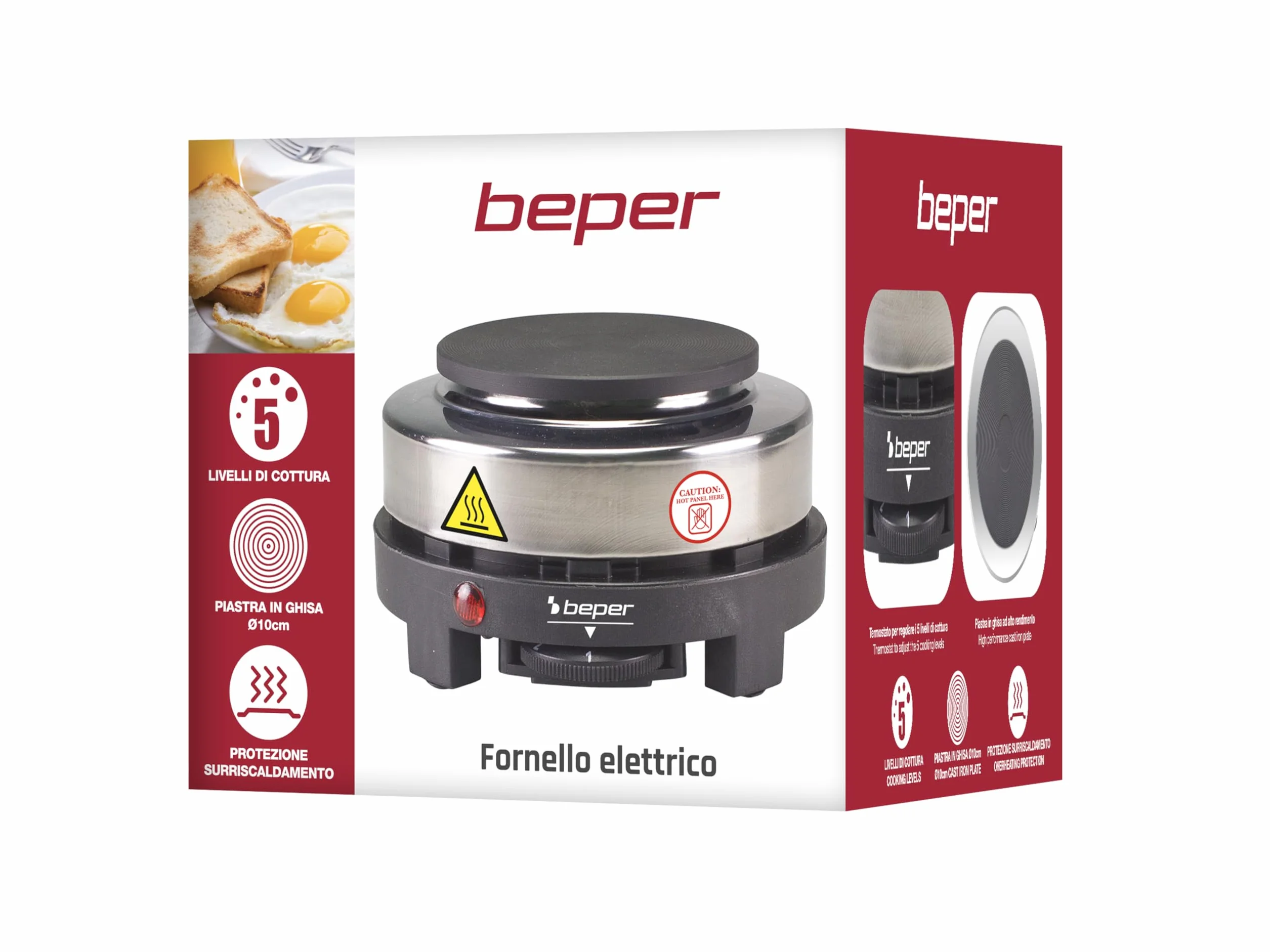 BEPER P101PIA003 płyta elektryczna, 500 W, stal nierdzewna/Ghisa, 500 W, czarna/szara
