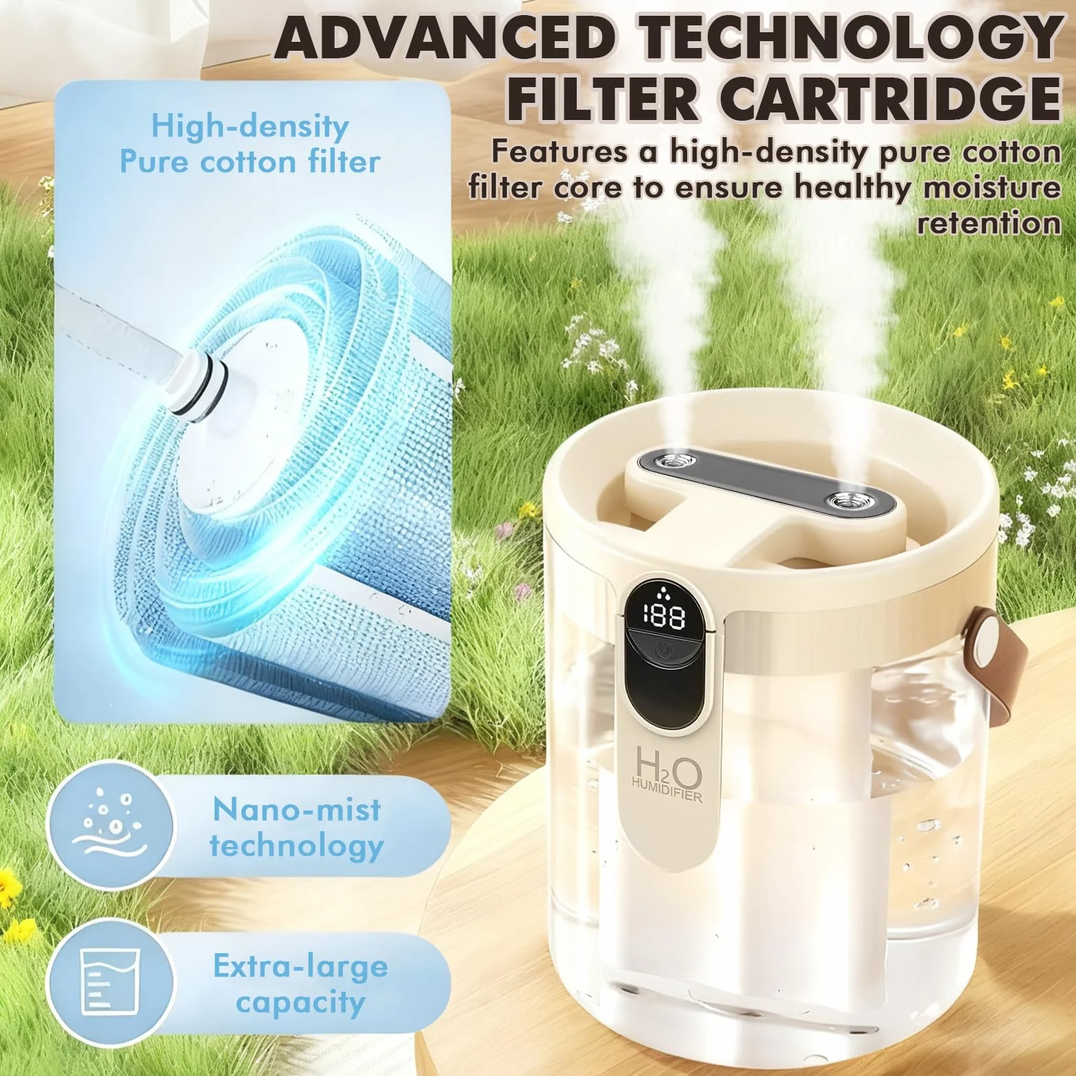 Beżowy stołowy nawilżacz powietrza, Home Dual-Spray wtyczka typu C