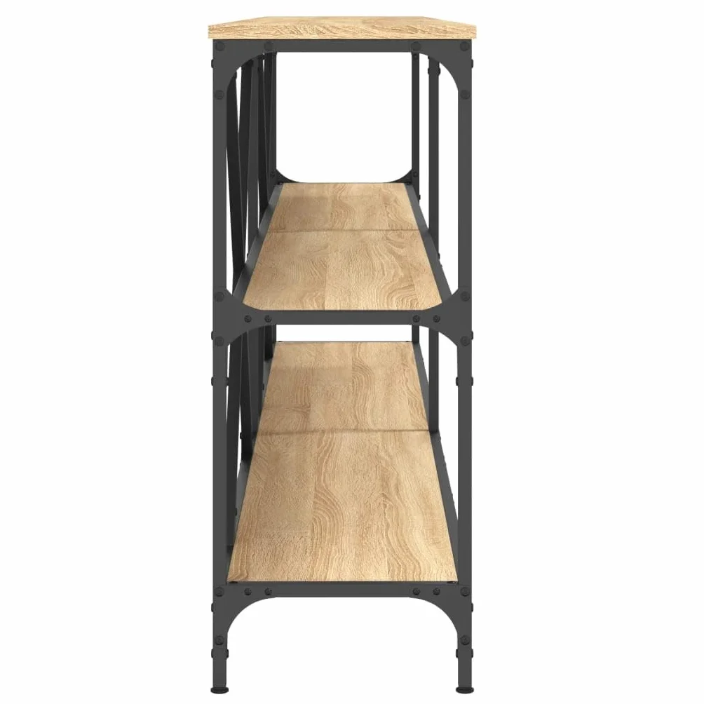 Stół konsoli z drewna i żelaza 200 x 30 x 75 cm | Regulowane nóżki z plastikowymi podkładkami, podwójna poprzeczka X, zintegrowane przechowywanie, mocowanie ścienne w zestawie