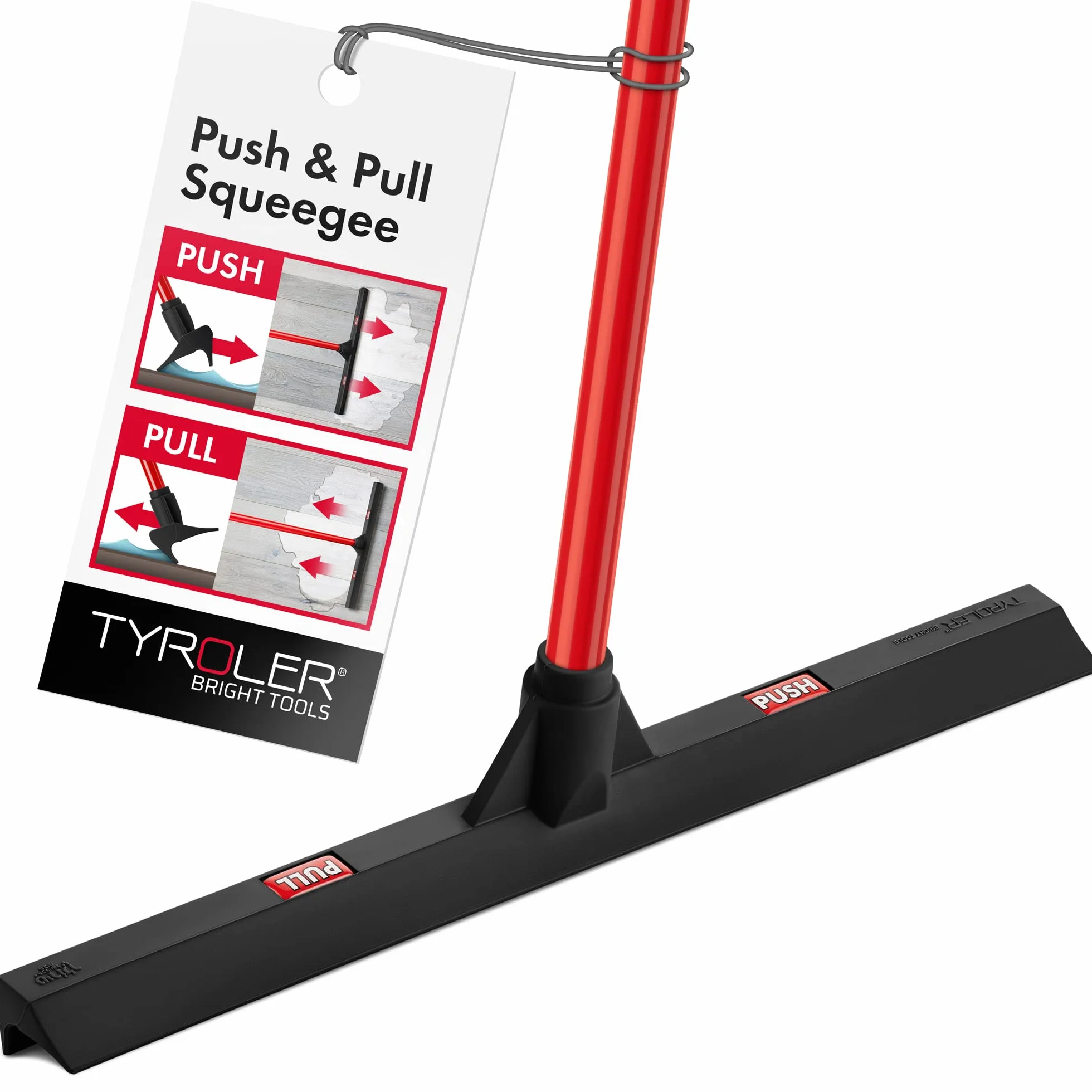 Tyroler Pull & Push Squeegee wykonany w 100% z naturalnej gumy, 44 cm, patentowa, aluminiowy antykorozyjny 4-częściowy uchwyt, bezpieczny dla mebli, wielopoziomowy, drewno liściaste, płytka, garaż