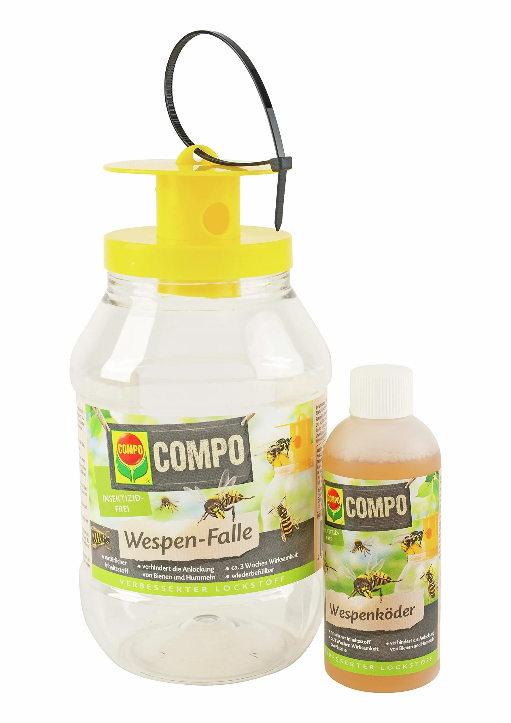 COMPO Pułapka na osy, naturalny składnik, bez insektycydów, długotrwałe działanie, do 3 tygodni, do ponownego napełniania, spray na osy