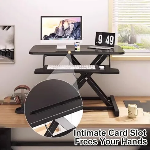 Biurko do pracy na stojąco z regulacją wysokości, ergonomiczne, stojące, z tacą na klawiaturę, stacja robocza na laptopa, do domowego biura