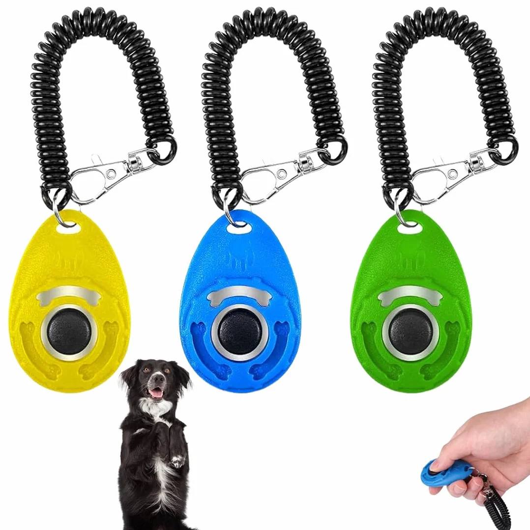 Clicker treningowy dla psa z smyczą na rękę duży przycisk 3 szt