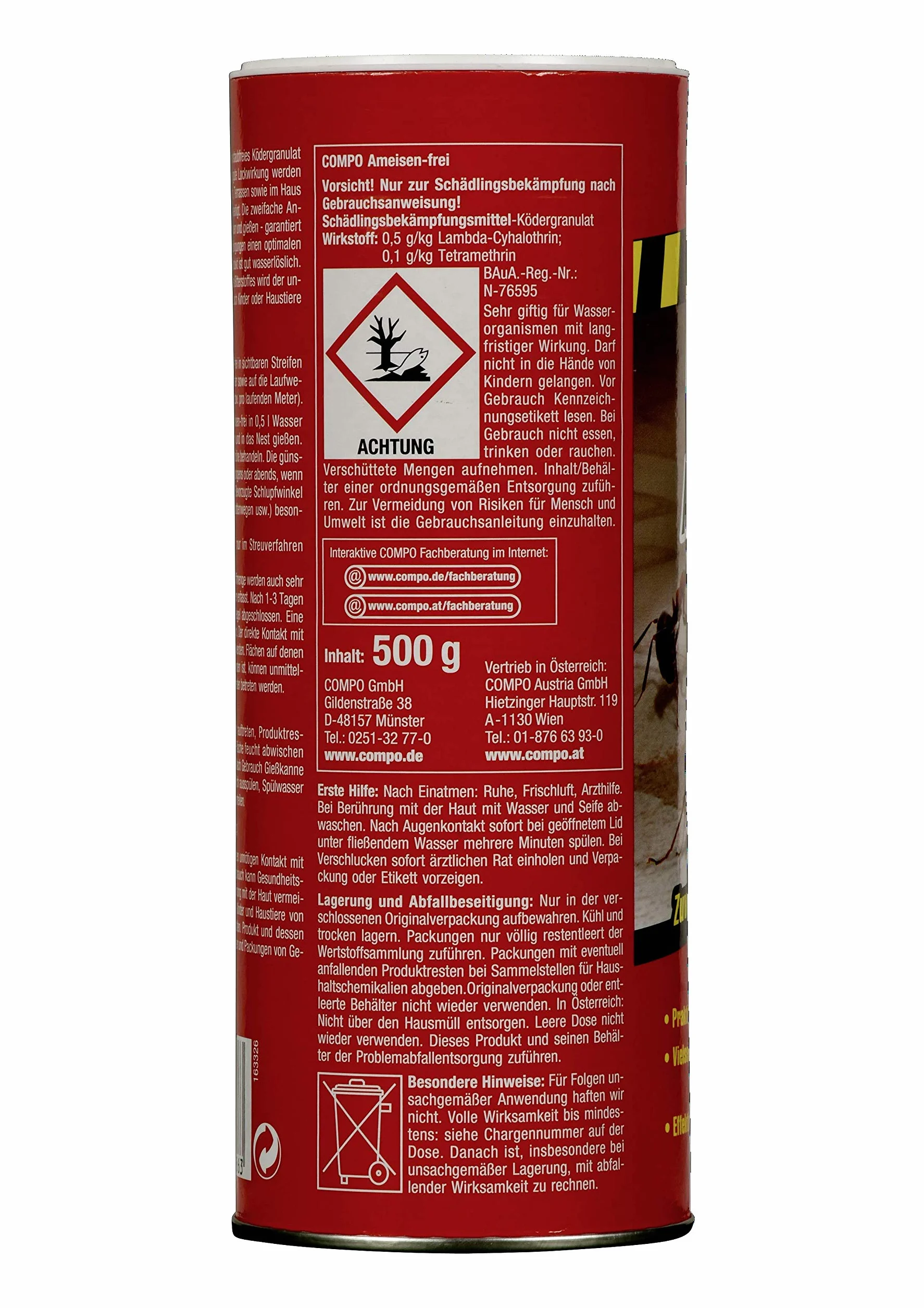 Compo Ant-Free Ant Killer, Granulat przynęty dla mrówek, leśników i rybików cukrowych, 500 g, nieszkodliwy dla pszczół